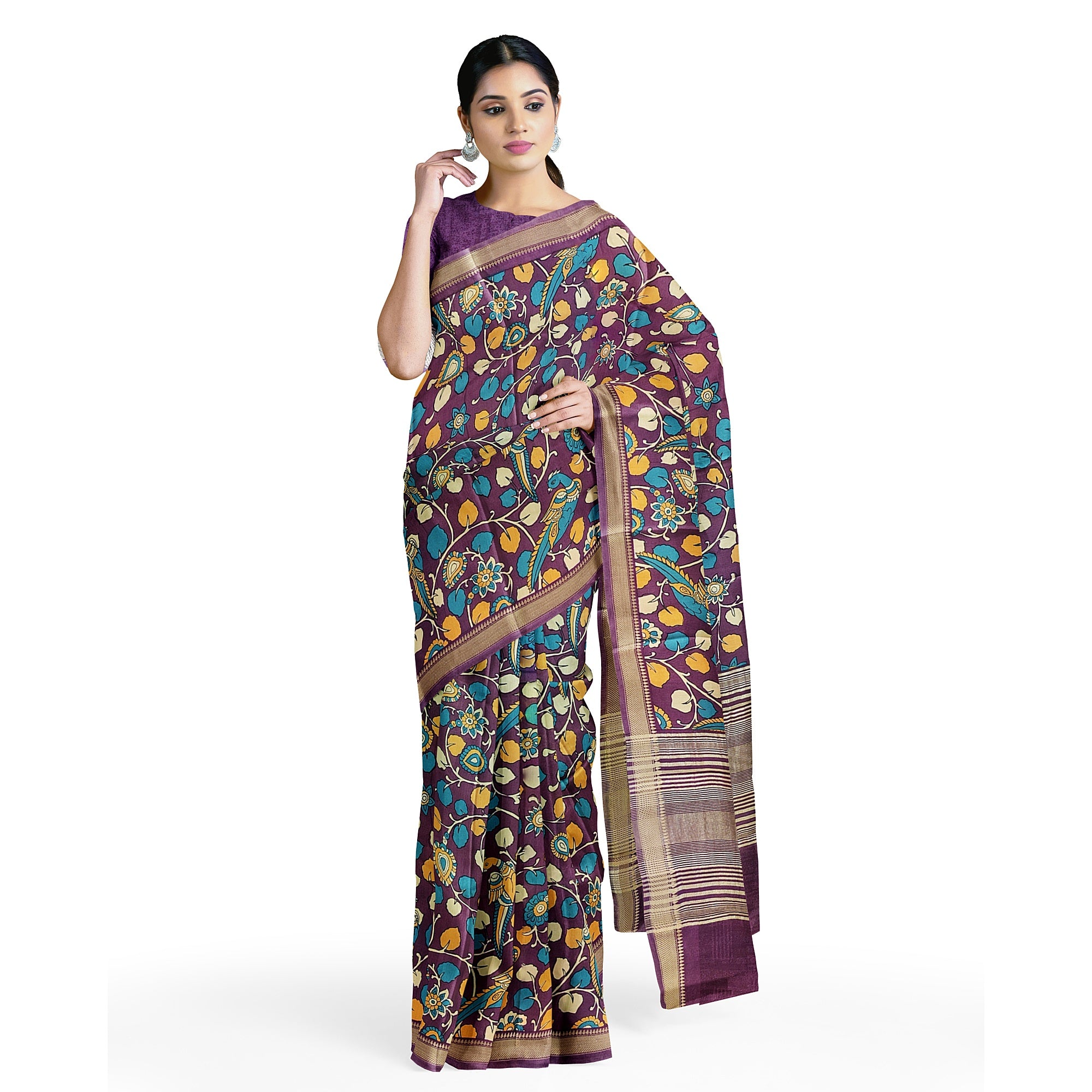 Maroon Saree with Peacock Print – Elegant Designer Saree for Festive Occasions