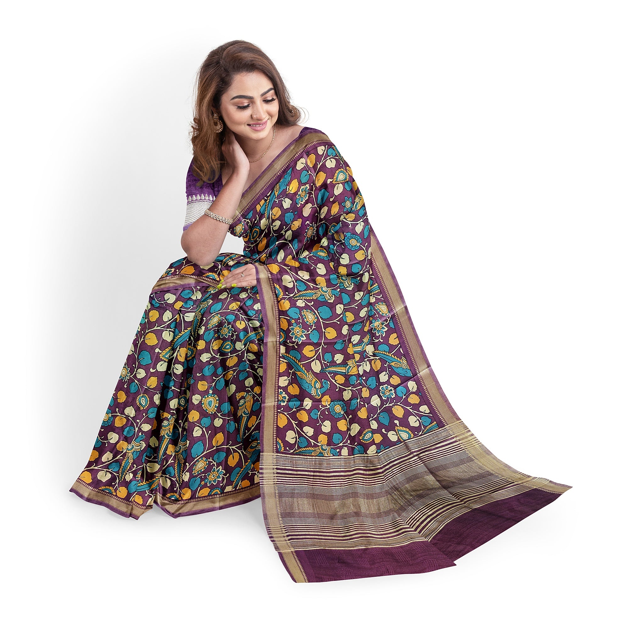 Maroon Saree with Peacock Print – Elegant Designer Saree for Festive Occasions