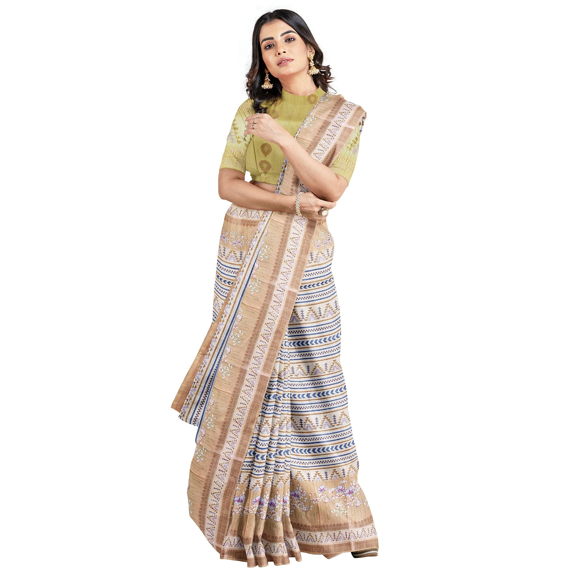 Yellow Fancy Raw Silk Saree with Prints & Tassels – Shop Online