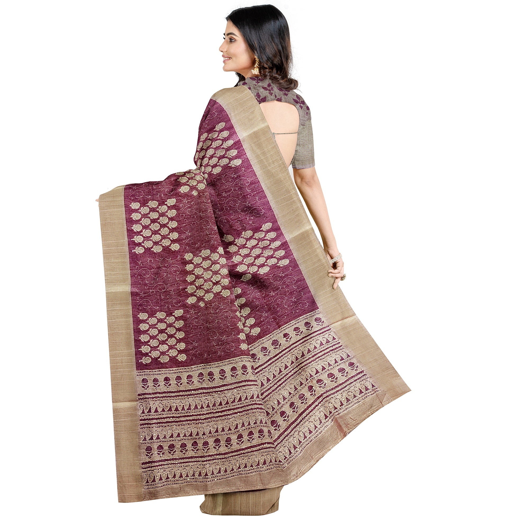 Light Brown Raw Silk Saree with Embroidery Work – Shop Online