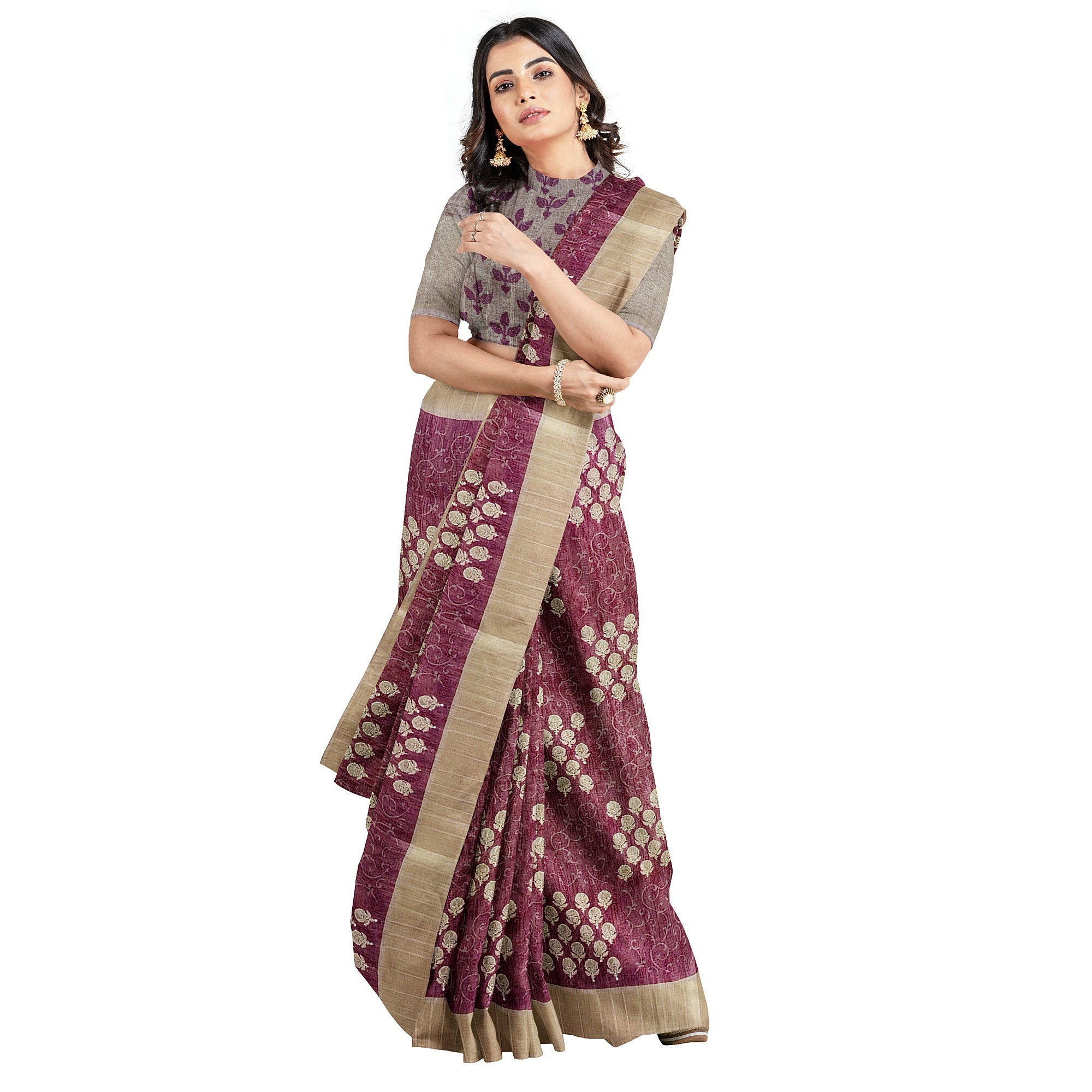 Light Brown Raw Silk Saree with Embroidery Work – Shop Online