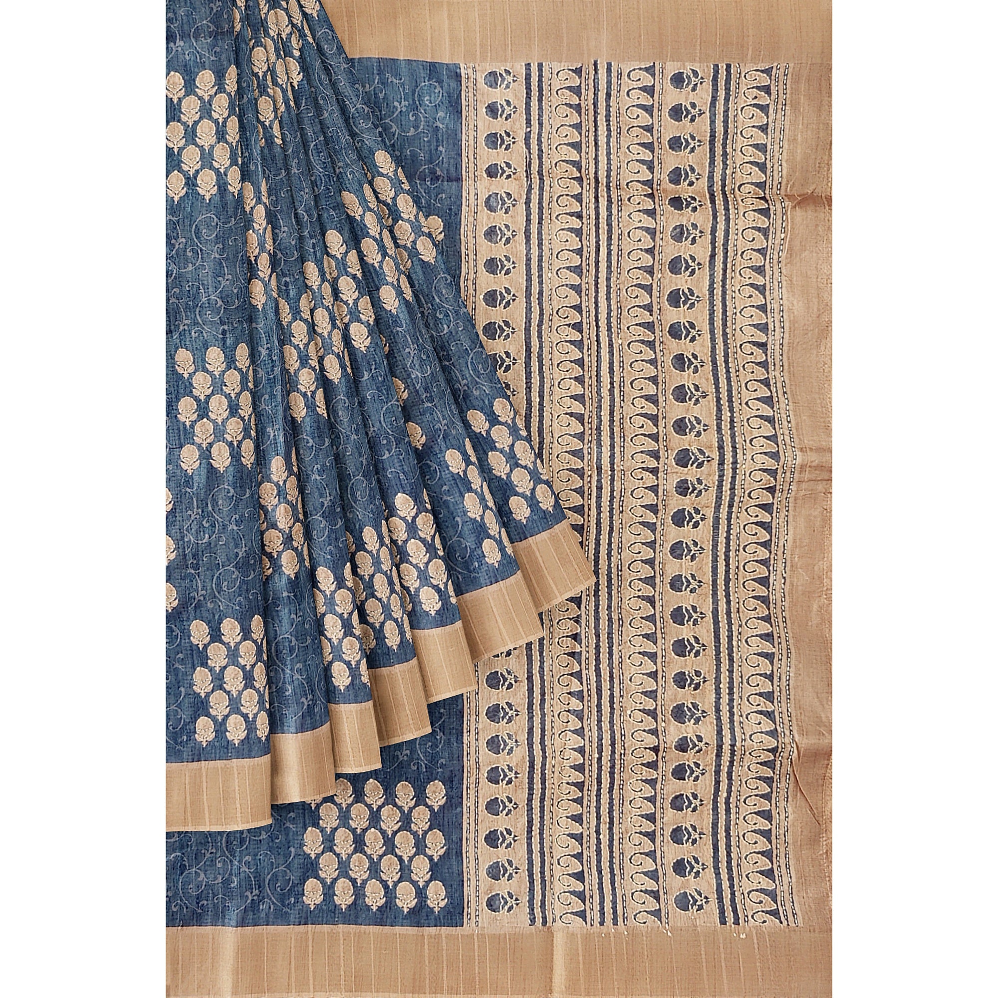 Blue Raw Silk Saree with Embroidery Work – Shop Online