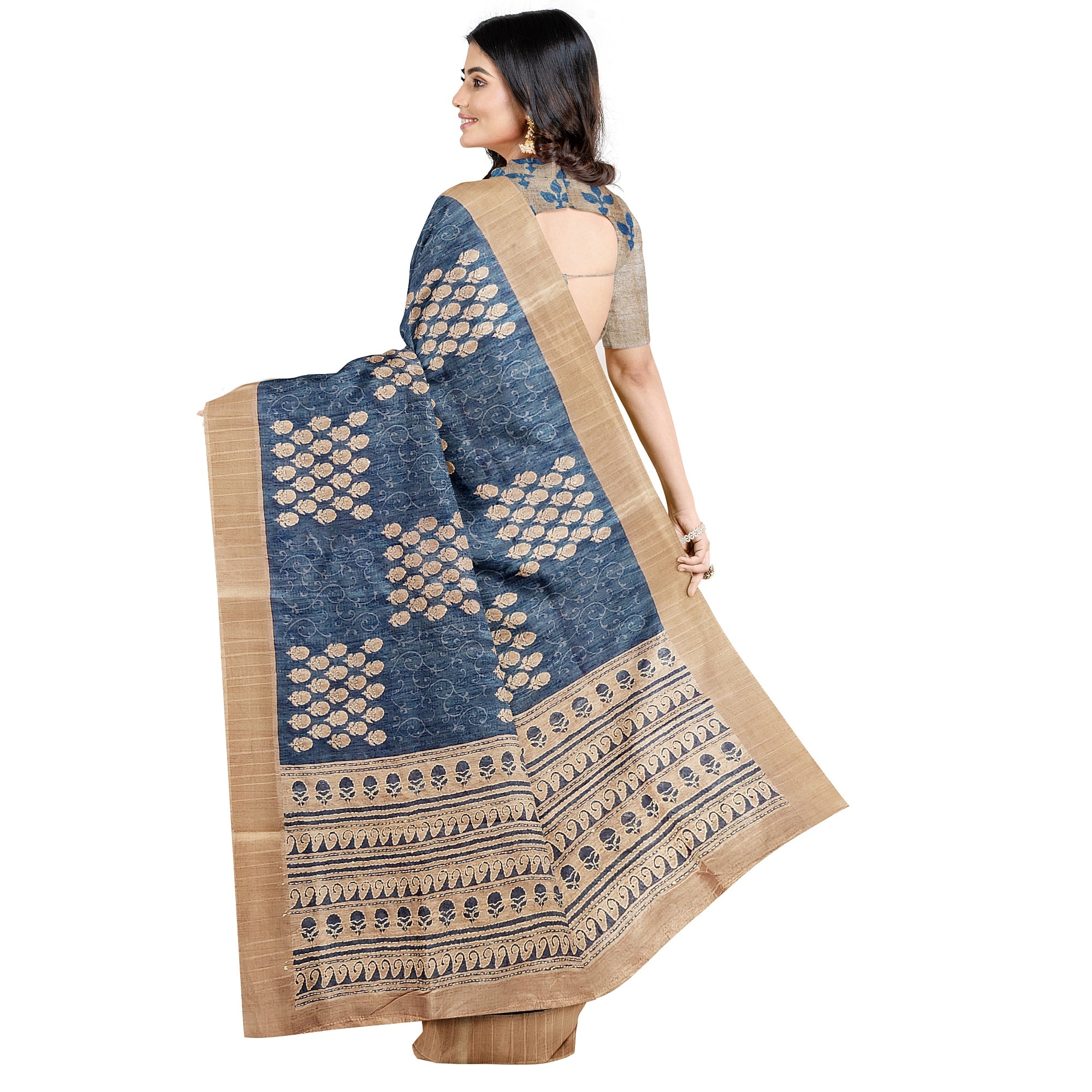 Blue Raw Silk Saree with Embroidery Work – Shop Online