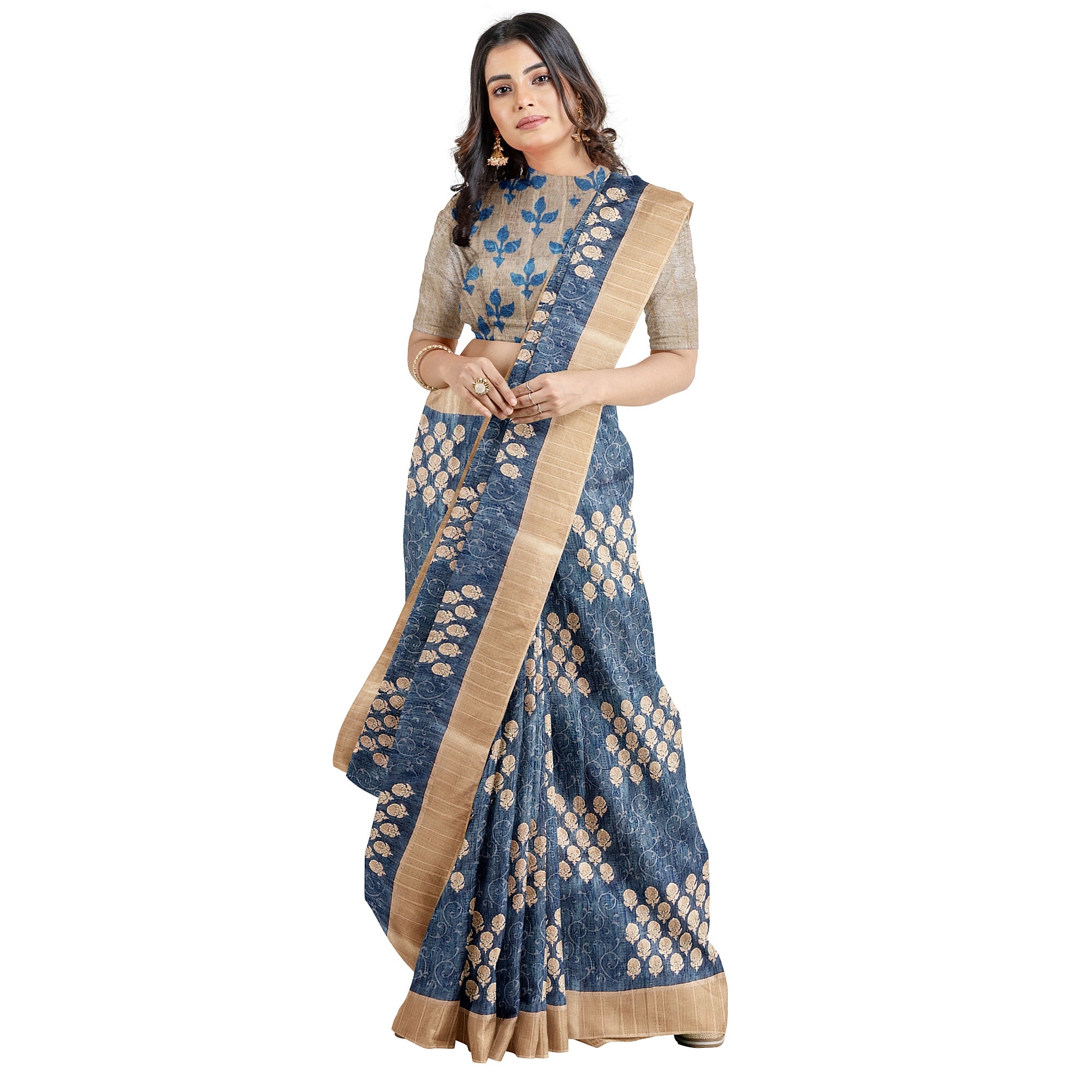 Blue Raw Silk Saree with Embroidery Work – Shop Online
