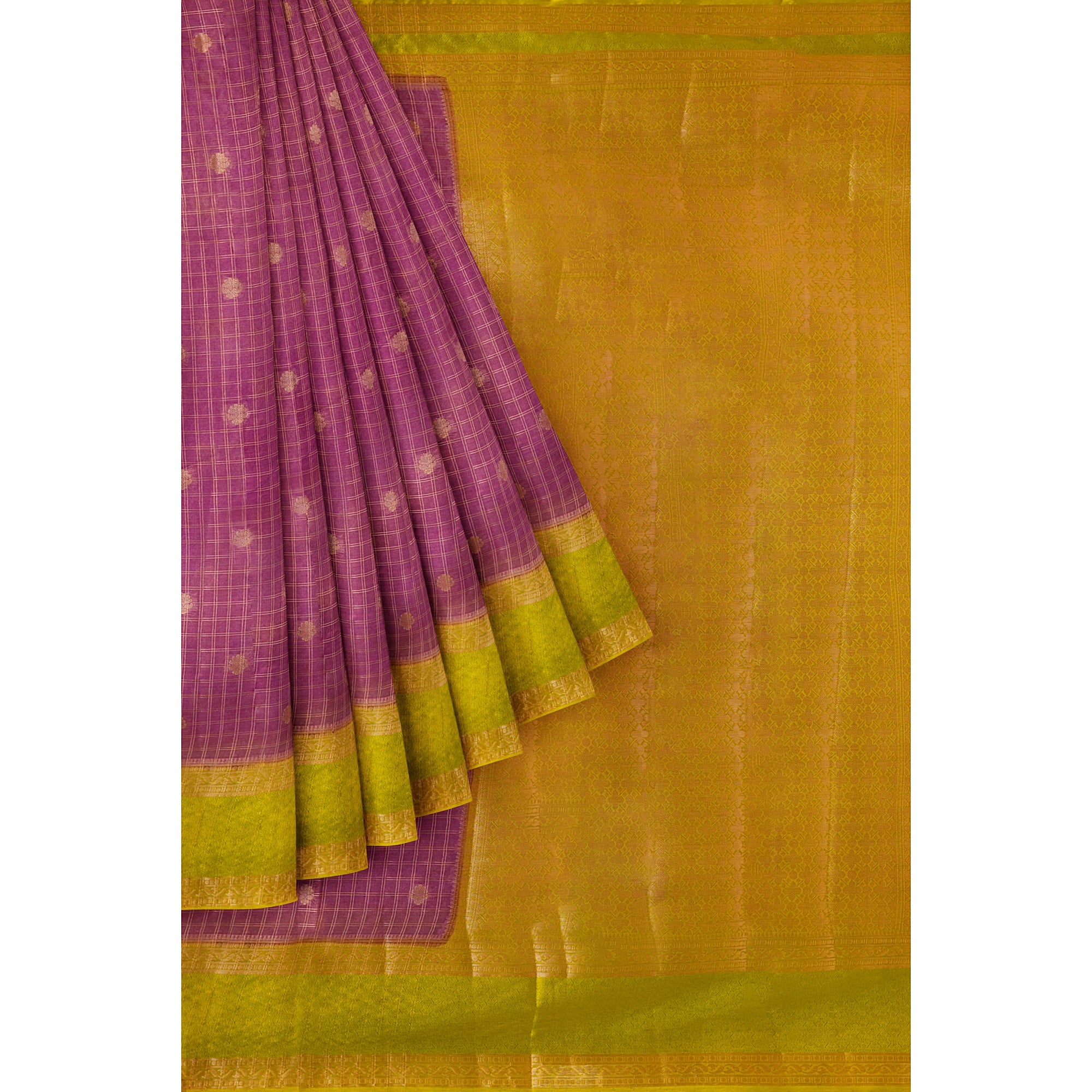 Charming Lavender Raw Silk Saree with Parrot Green Accents - New Sudarshan Silks`