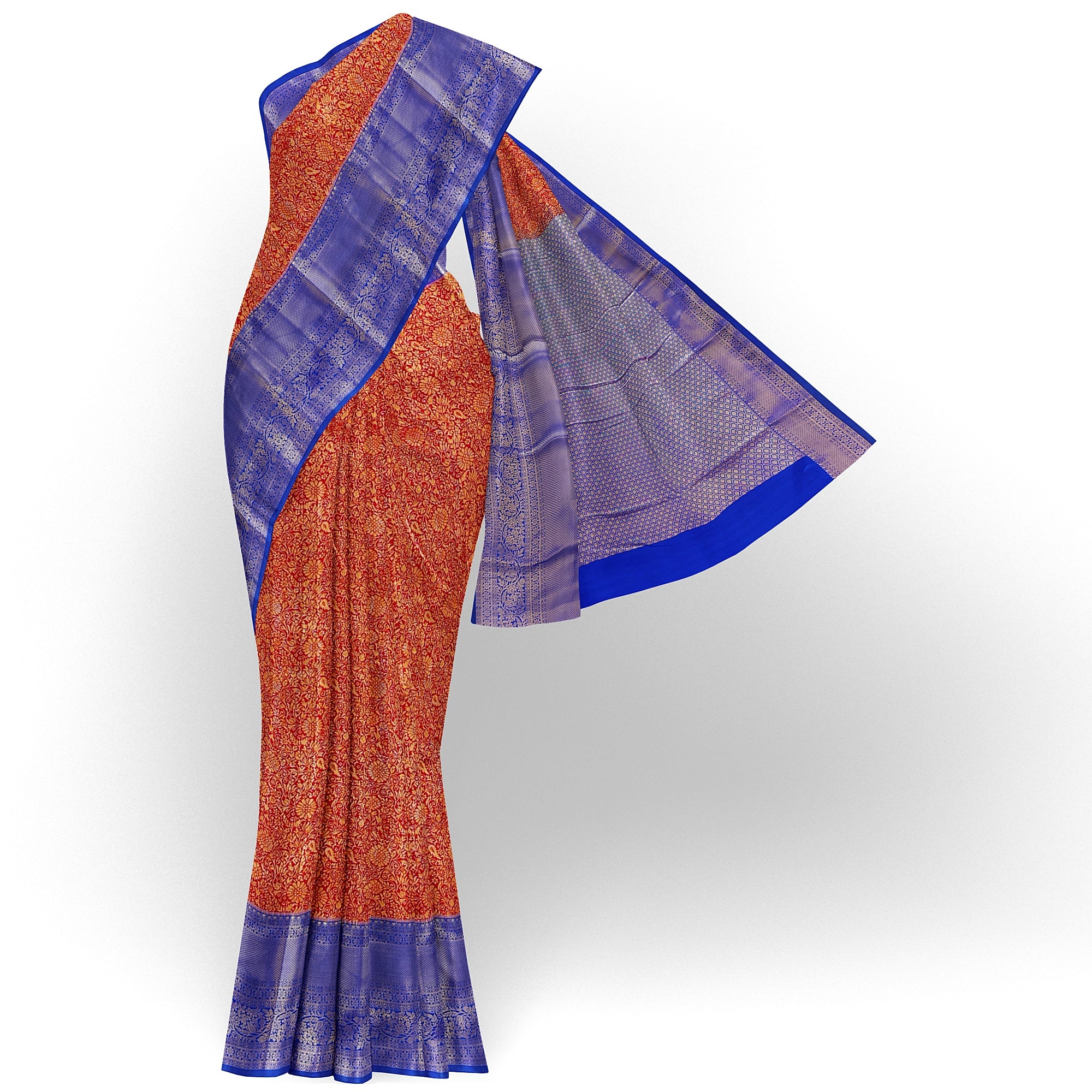 Red Brocade Saree with Bluish Purple Border – Grand Look - New Sudarshan Silks`