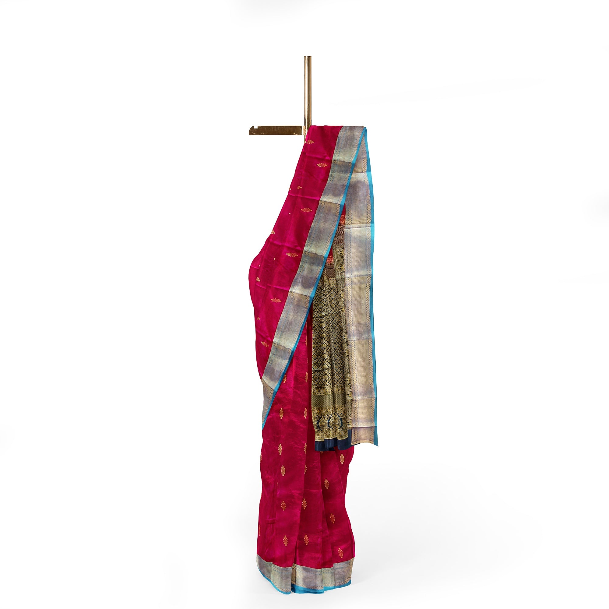 Dark Pink and Green Traditional Saree – Timeless Elegance in Silk - New Sudarshan Silks`