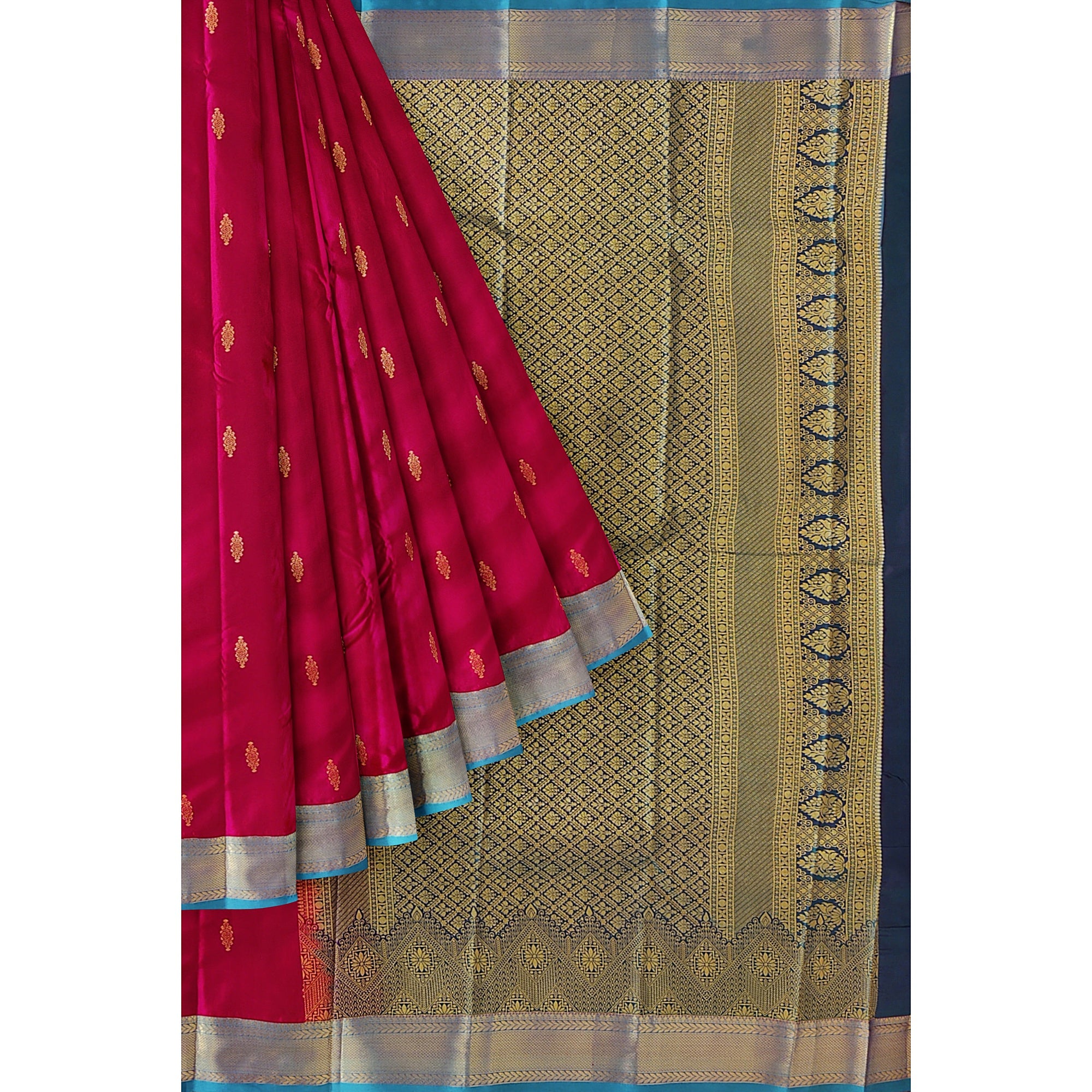 Dark Pink and Green Traditional Saree – Timeless Elegance in Silk - New Sudarshan Silks`