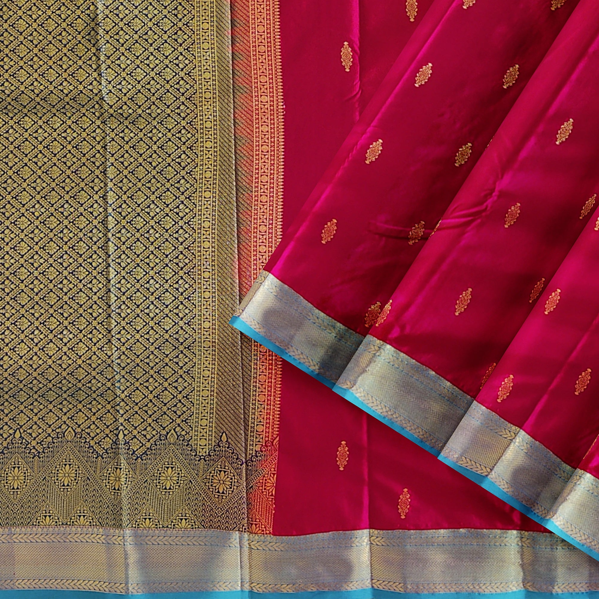 Dark Pink and Green Traditional Saree – Timeless Elegance in Silk - New Sudarshan Silks`