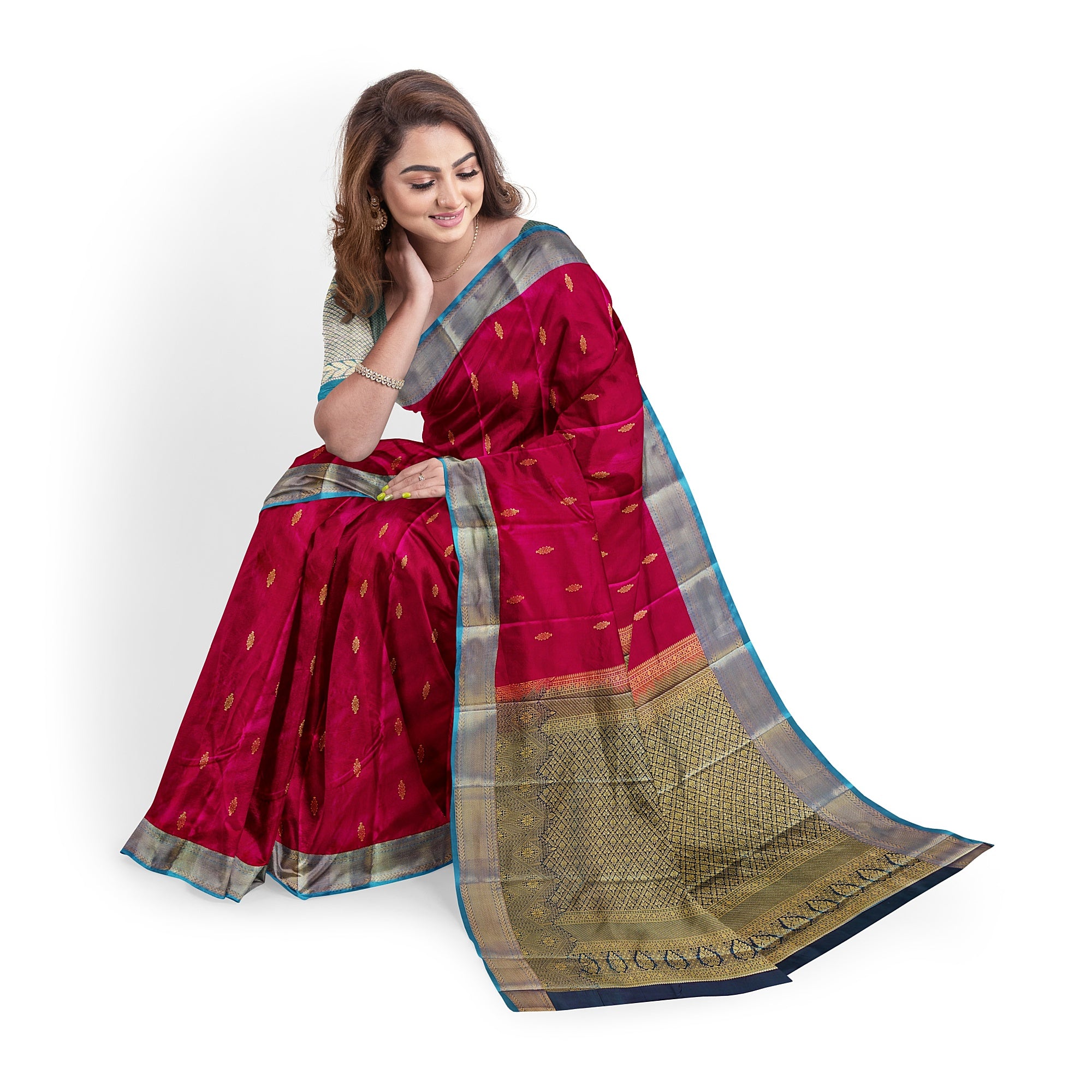 Dark Pink and Green Traditional Saree – Timeless Elegance in Silk - New Sudarshan Silks`