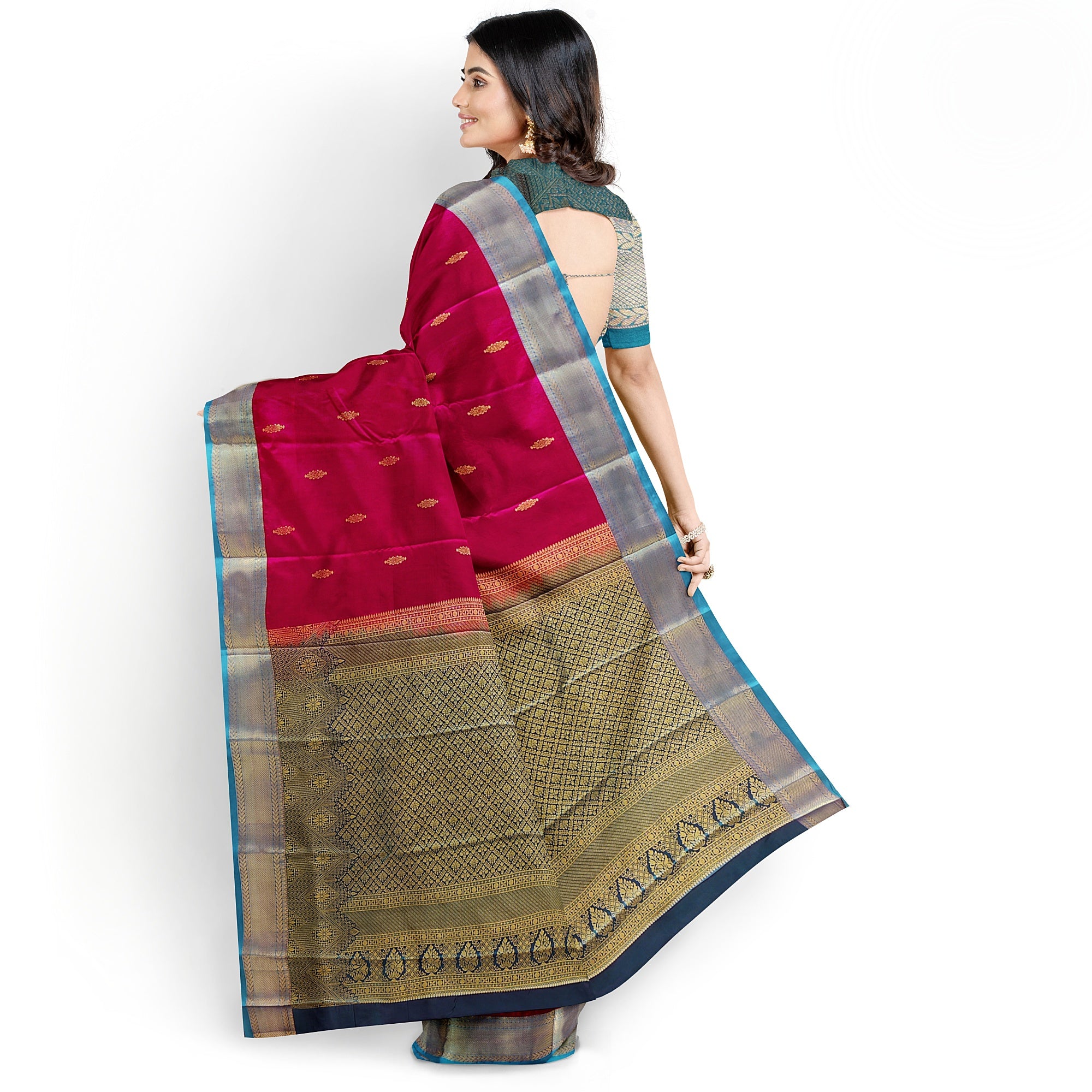 Dark Pink and Green Traditional Saree – Timeless Elegance in Silk - New Sudarshan Silks`