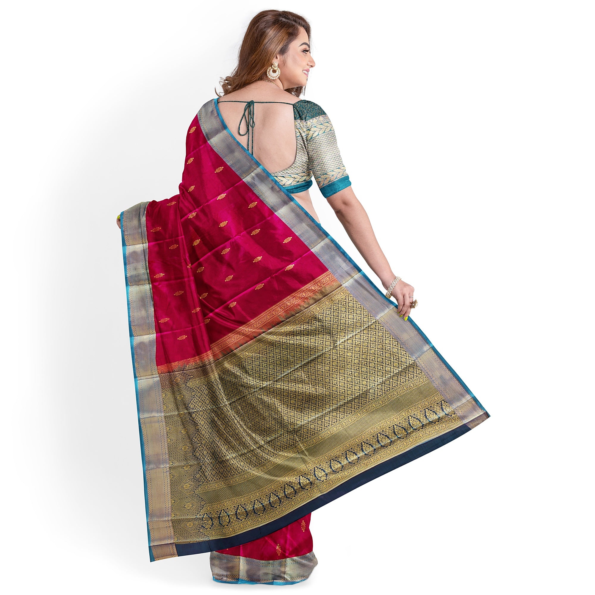 Dark Pink and Green Traditional Saree – Timeless Elegance in Silk - New Sudarshan Silks`