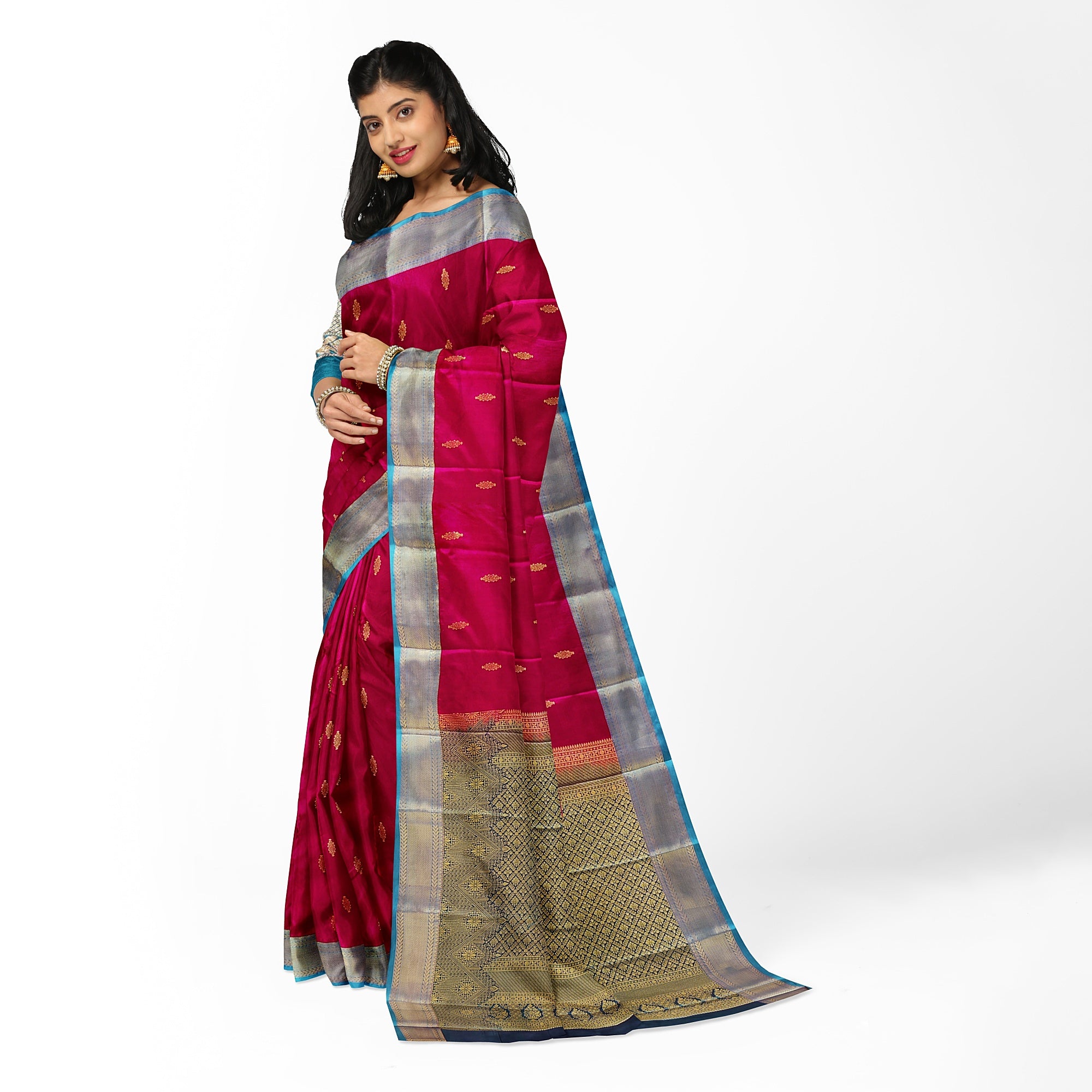 Dark Pink and Green Traditional Saree – Timeless Elegance in Silk - New Sudarshan Silks`