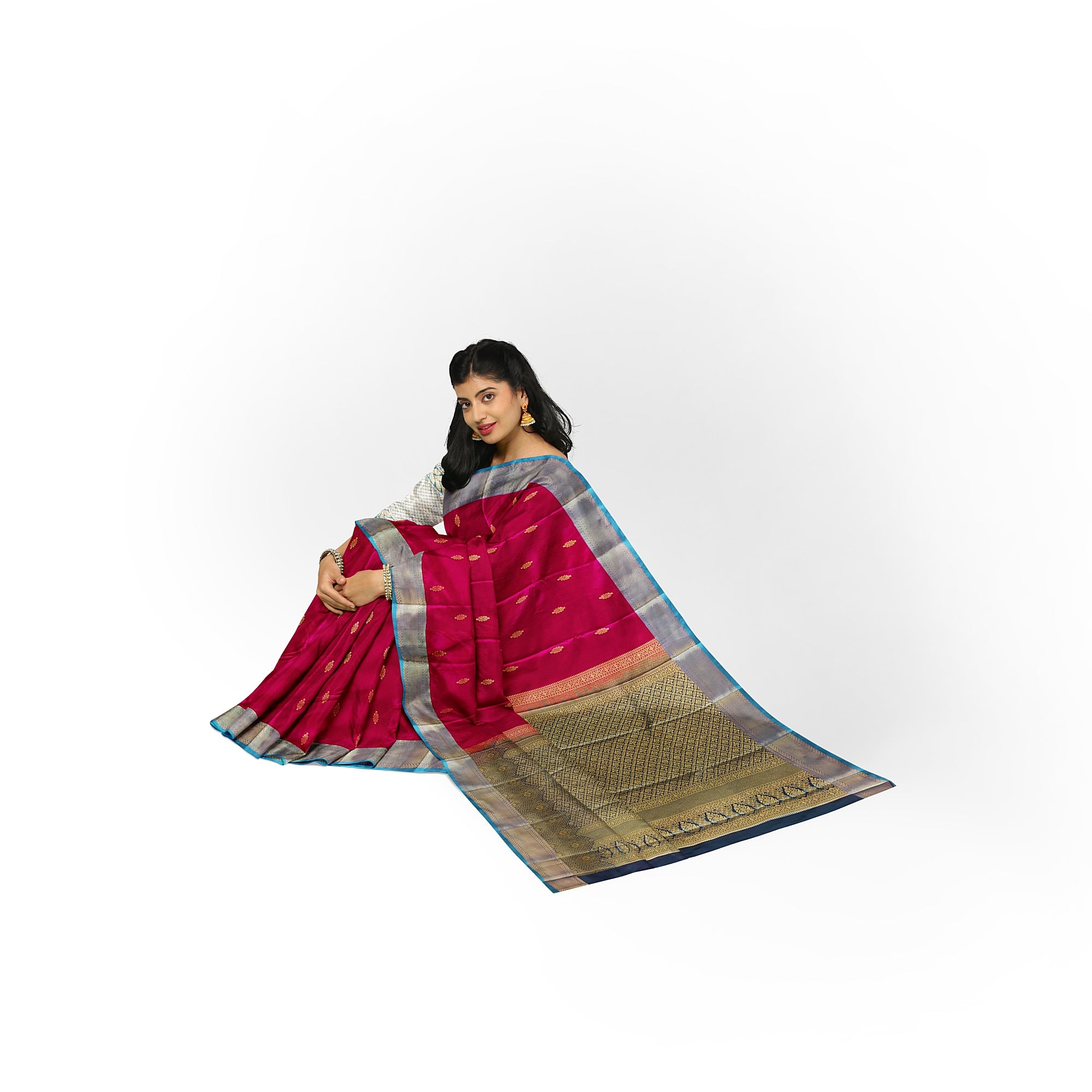 Dark Pink and Green Traditional Saree – Timeless Elegance in Silk - New Sudarshan Silks`