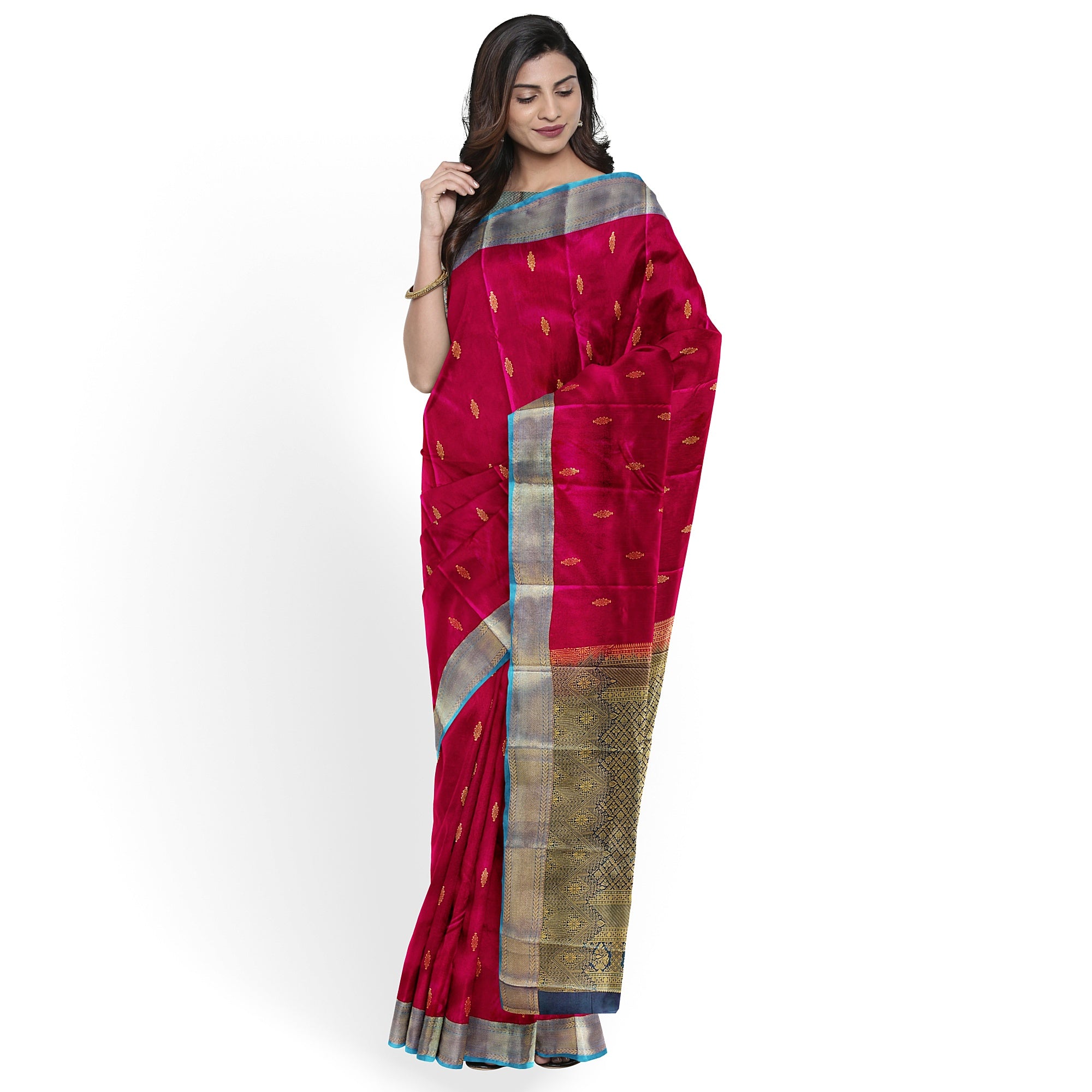 Dark Pink and Green Traditional Saree – Timeless Elegance in Silk - New Sudarshan Silks`