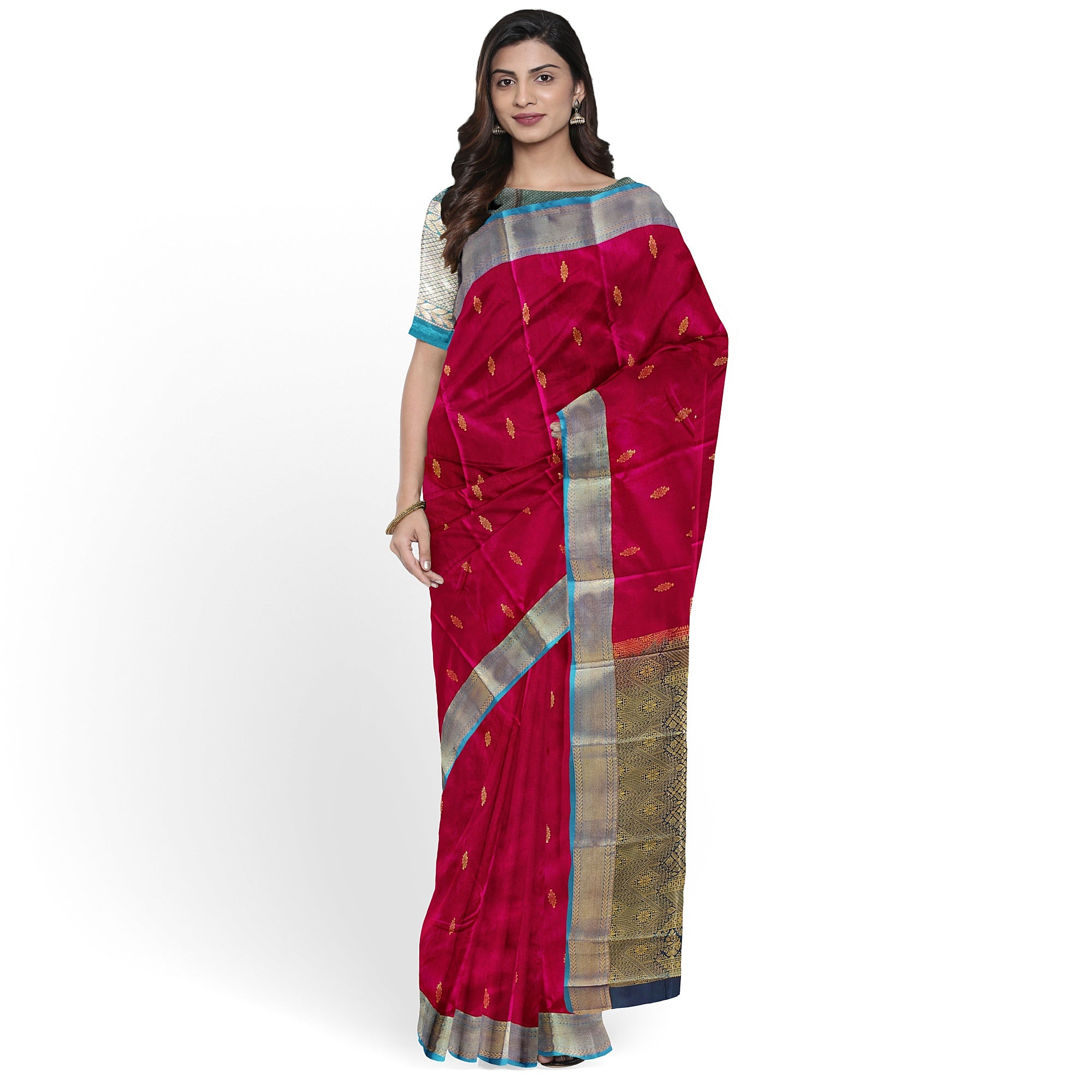 Dark Pink and Green Traditional Saree – Timeless Elegance in Silk - New Sudarshan Silks`