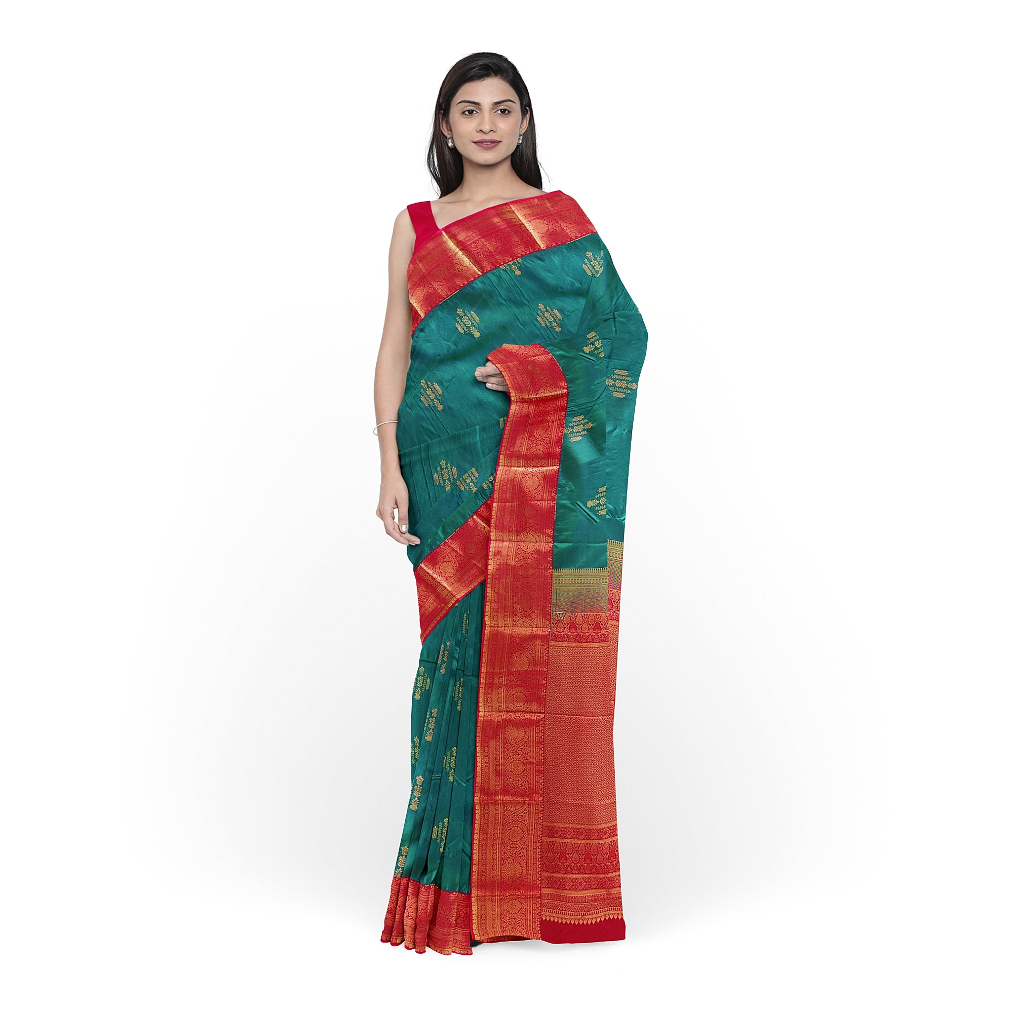 Green Saree with Red Border – Traditional Charm and Timeless Elegance - New Sudarshan Silks`