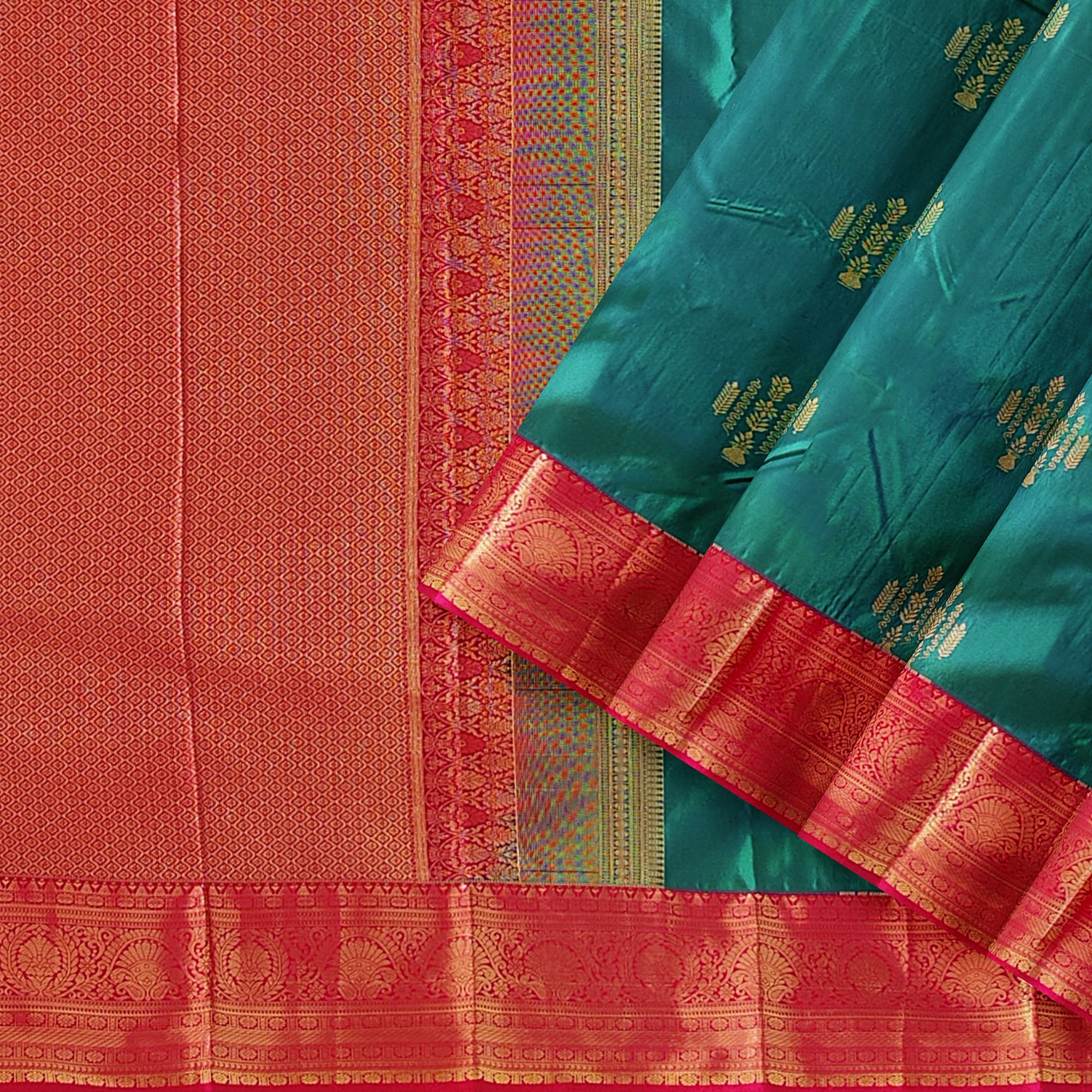 Green Saree with Red Border – Traditional Charm and Timeless Elegance - New Sudarshan Silks`