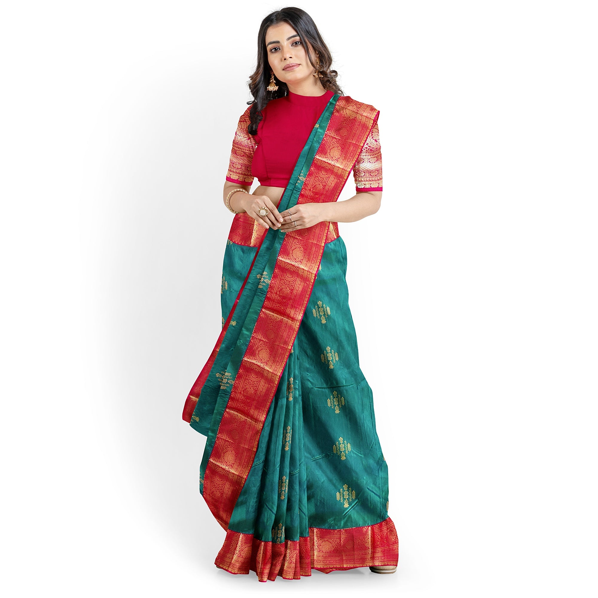 Green Saree with Red Border – Traditional Charm and Timeless Elegance - New Sudarshan Silks`