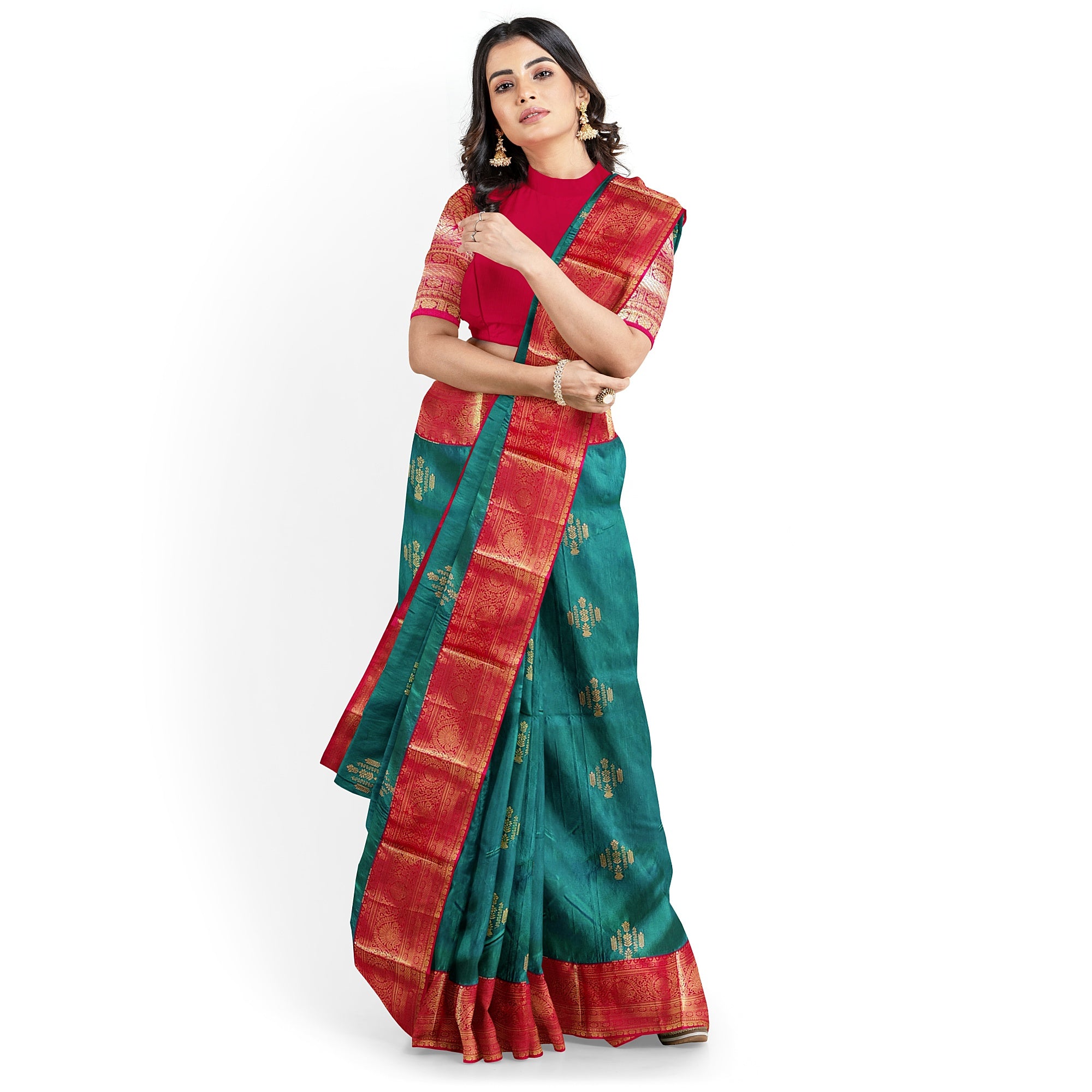 Green Saree with Red Border – Traditional Charm and Timeless Elegance - New Sudarshan Silks`