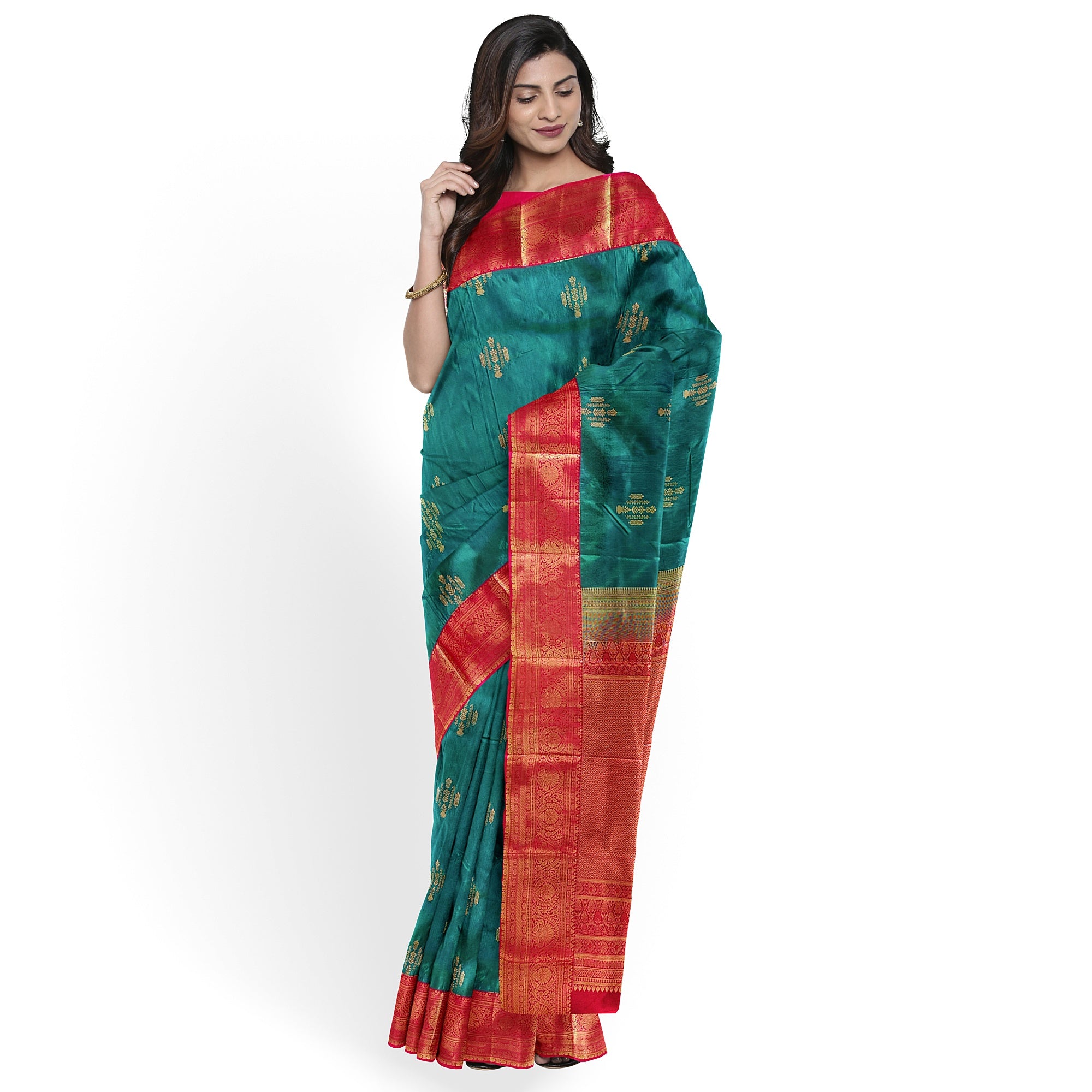 Green Saree with Red Border – Traditional Charm and Timeless Elegance - New Sudarshan Silks`