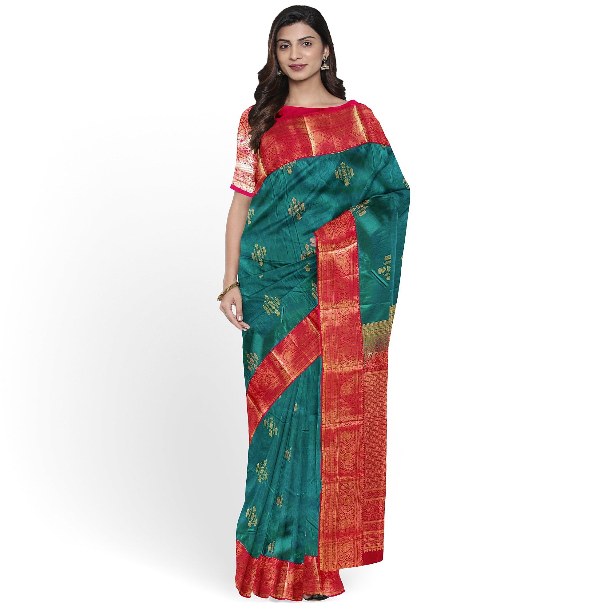 Green Saree with Red Border – Traditional Charm and Timeless Elegance - New Sudarshan Silks`
