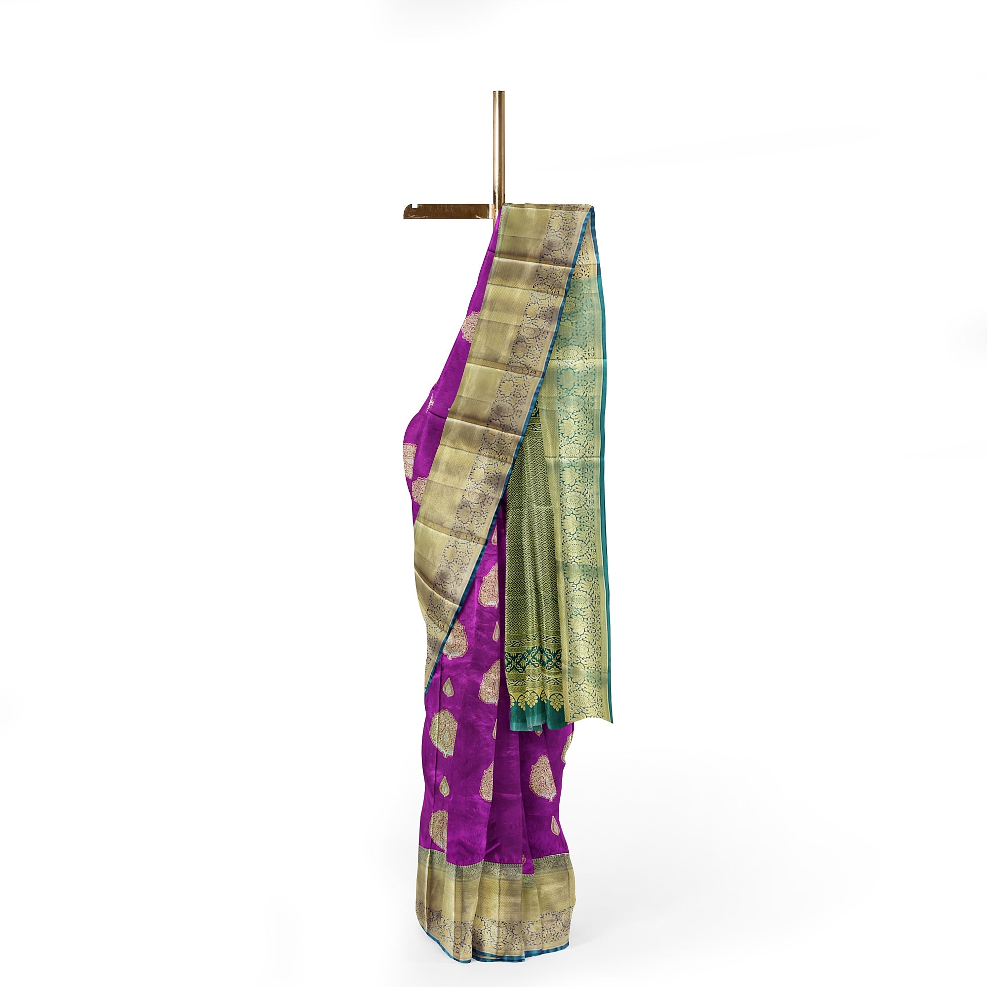 Wine Saree with Green Contrast Border – A Regal Statement of Elegance - New Sudarshan Silks`