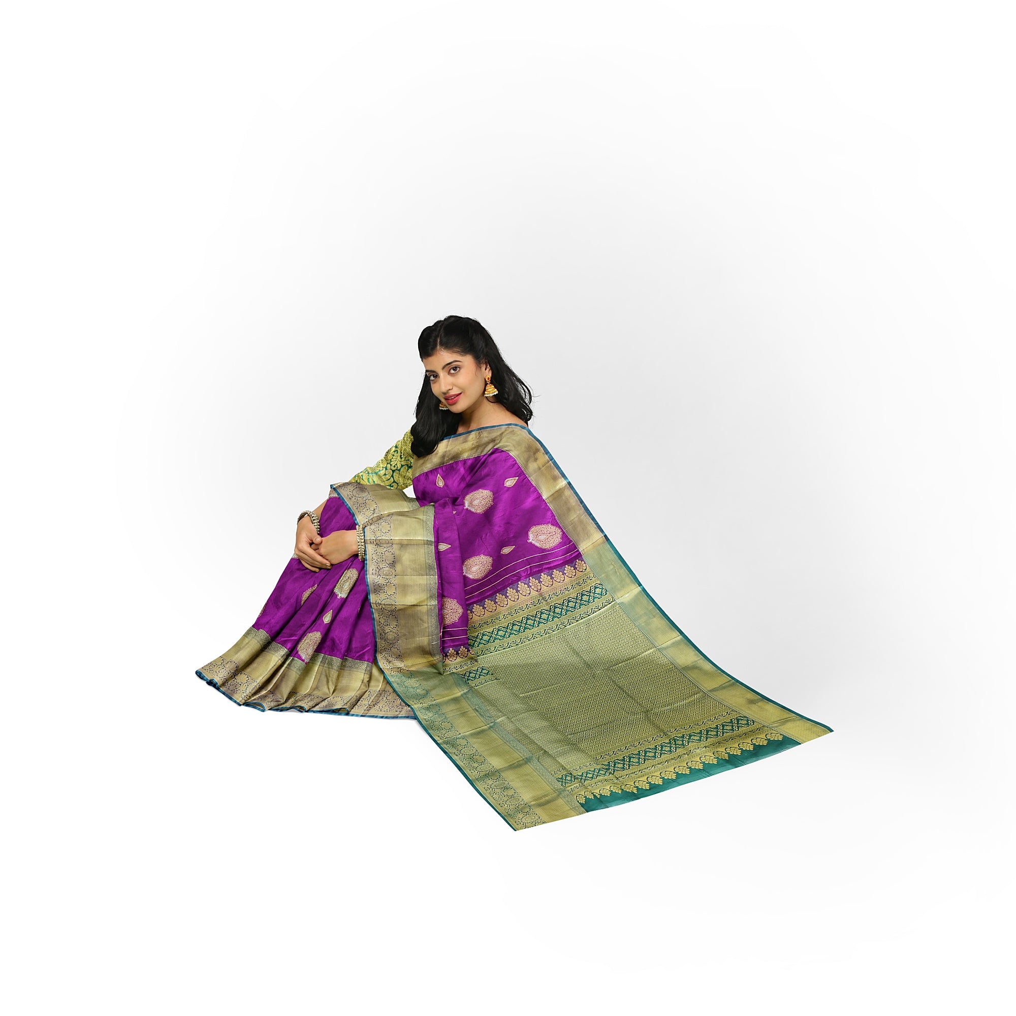 Wine Saree with Green Contrast Border – A Regal Statement of Elegance - New Sudarshan Silks`
