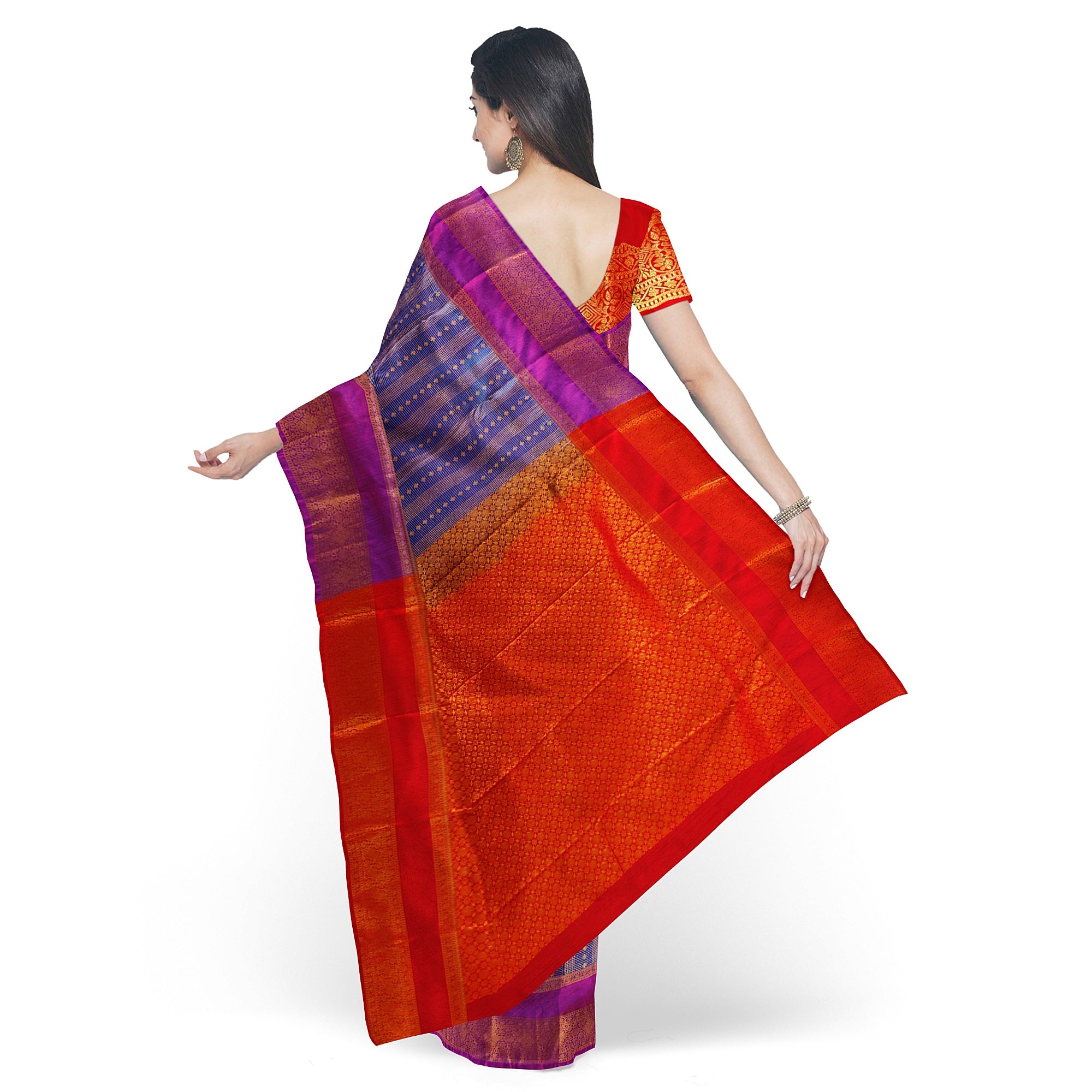 Blue Checks Saree with Zari Work and Purple Double Shade Border – Graceful Heritage Look - New Sudarshan Silks`