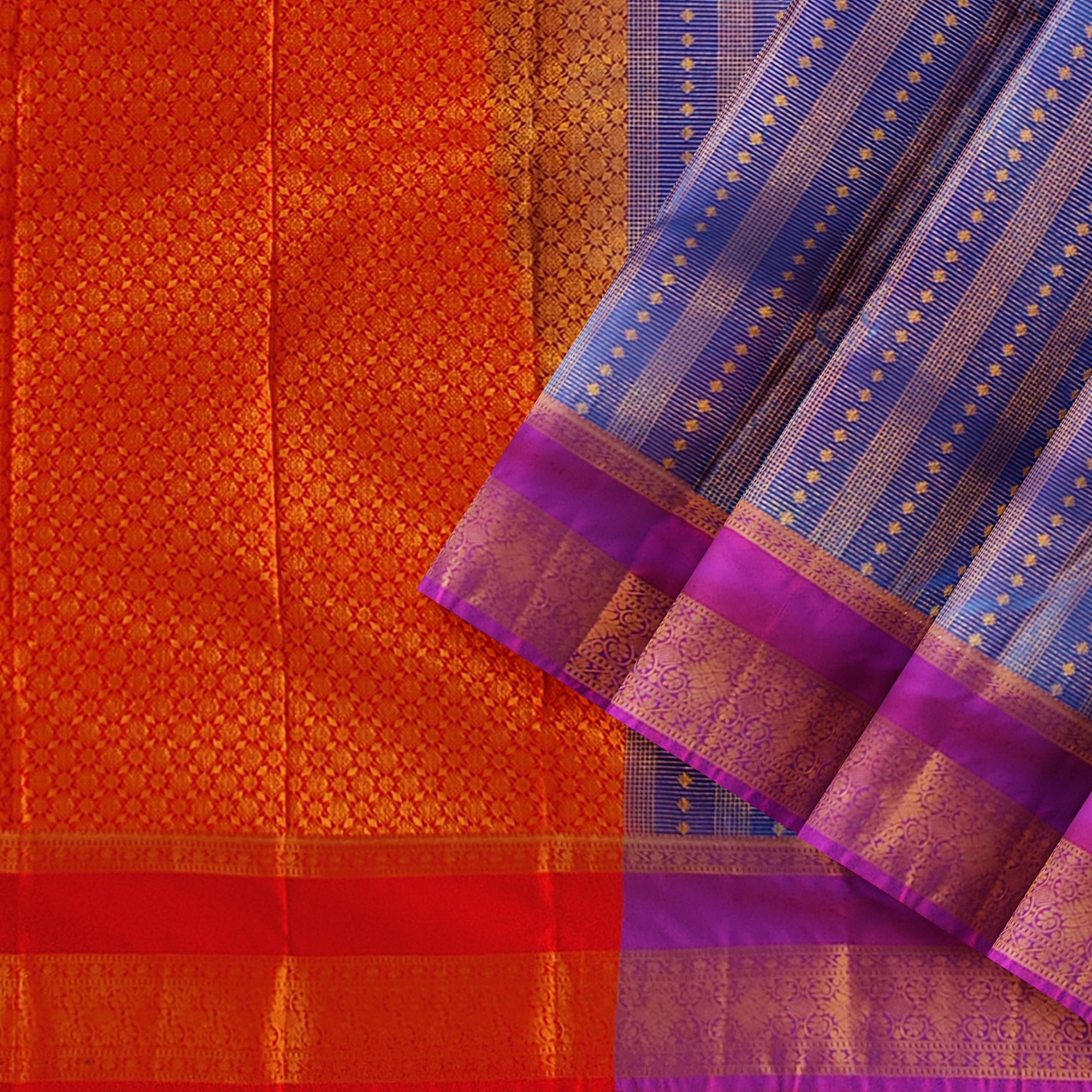 Blue Checks Saree with Zari Work and Purple Double Shade Border – Graceful Heritage Look - New Sudarshan Silks`
