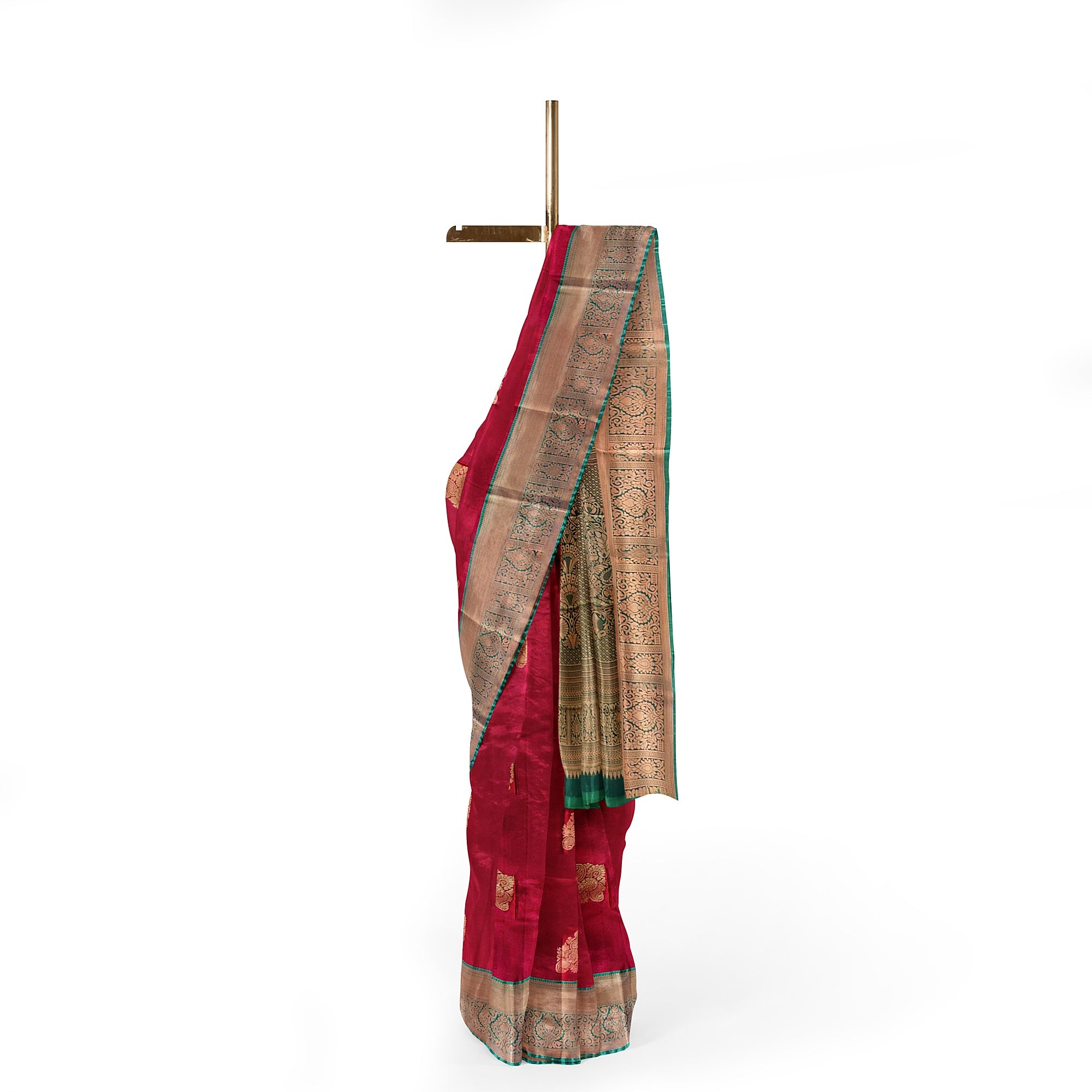 Brick Brown Saree with Green Border – Retro Style Traditional Elegance - New Sudarshan Silks`