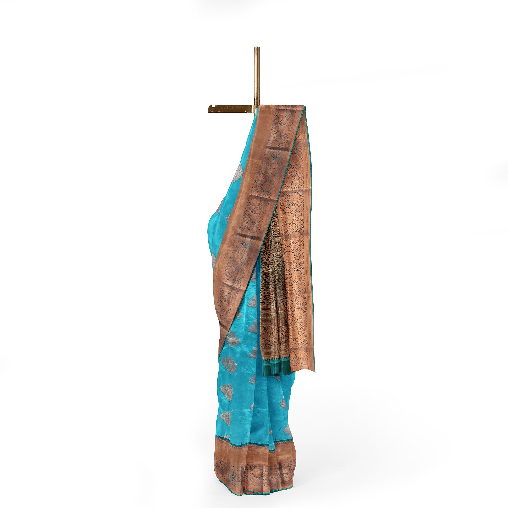 Sky Blue Fancy Silk Saree with Green Border – Elegant and Vibrant Charm - New Sudarshan Silks`