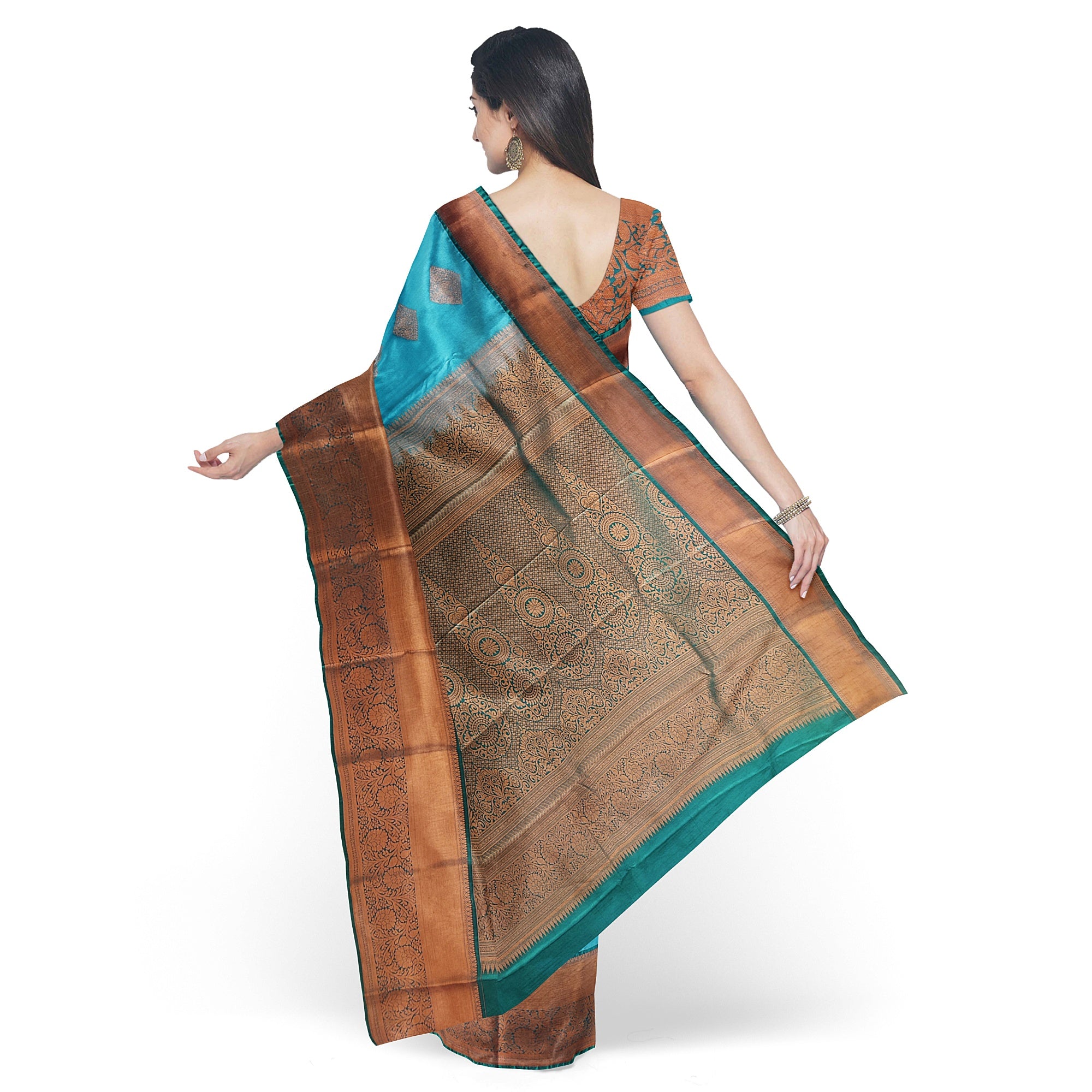 Sky Blue Fancy Silk Saree with Green Border – Elegant and Vibrant Charm - New Sudarshan Silks`