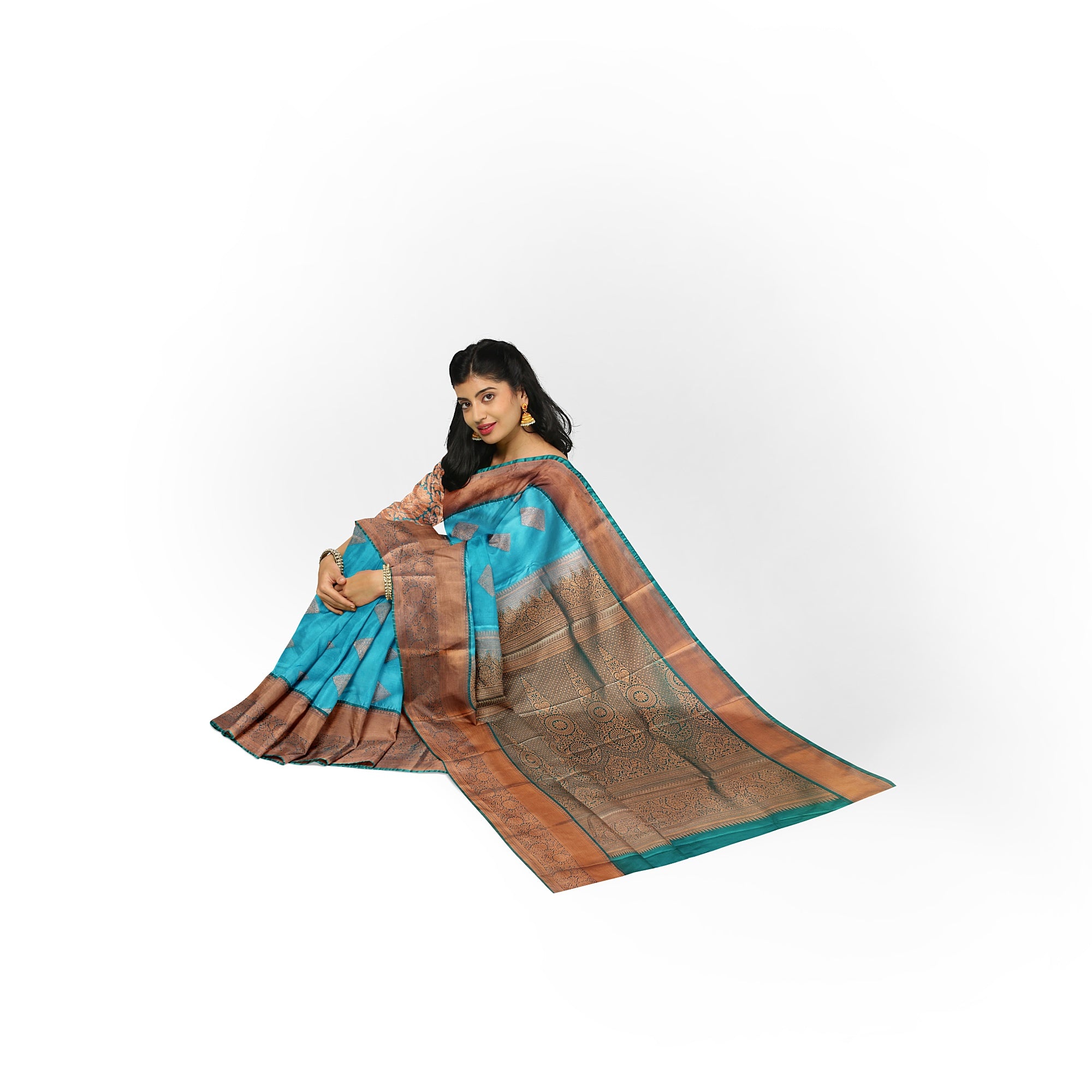 Sky Blue Fancy Silk Saree with Green Border – Elegant and Vibrant Charm - New Sudarshan Silks`