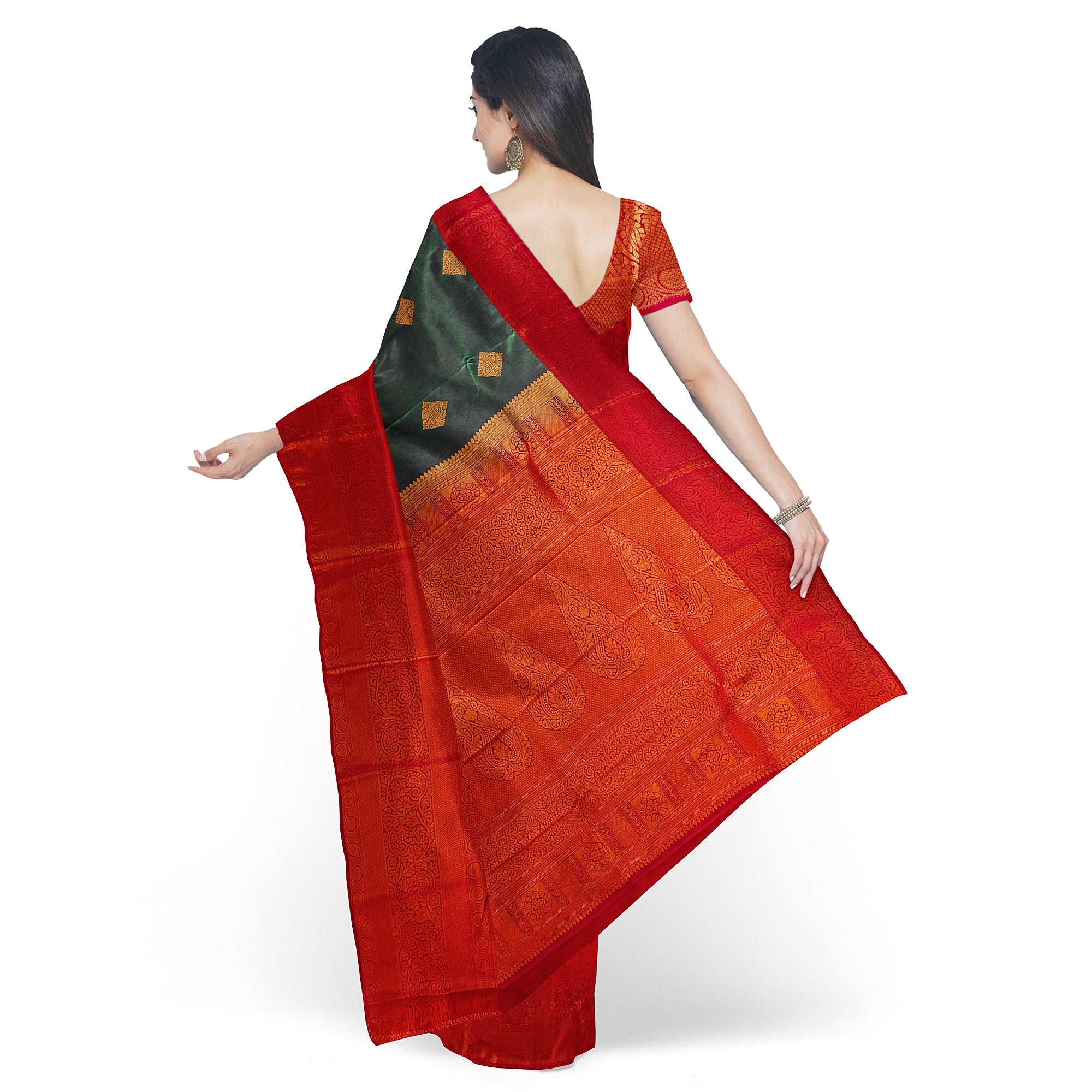 Parrot Green Saree with Red Traditional Border – A Classic Blend of Heritage and Grace - New Sudarshan Silks`
