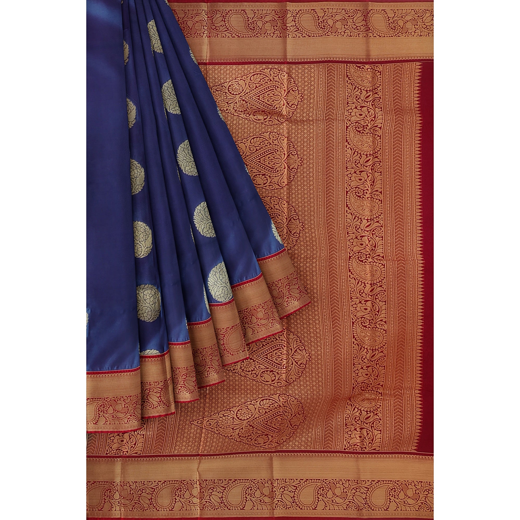 Peacock Blue Semi Kanchi Silk Saree with Red Border – Timeless Festive Charm - New Sudarshan Silks`
