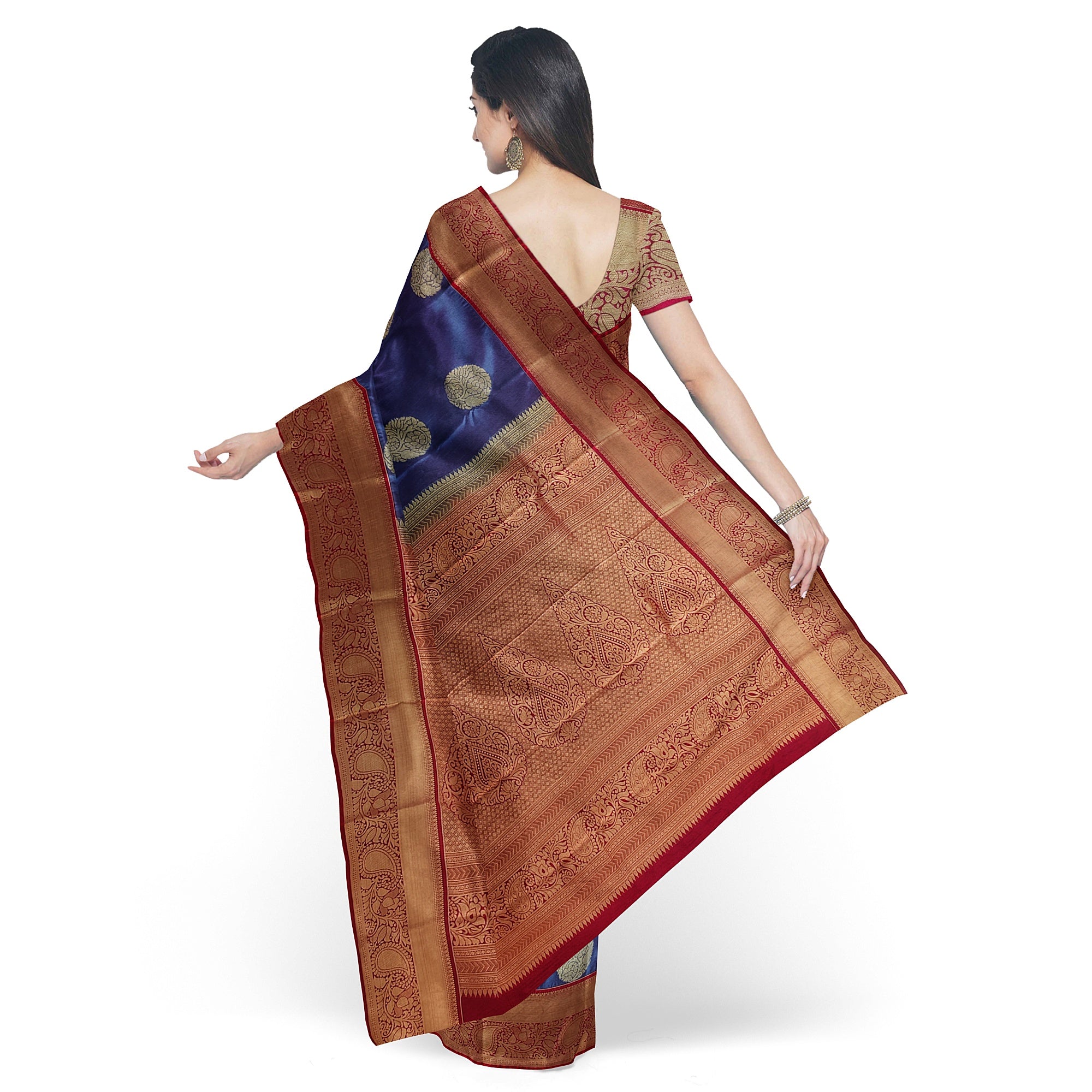 Peacock Blue Semi Kanchi Silk Saree with Red Border – Timeless Festive Charm - New Sudarshan Silks`