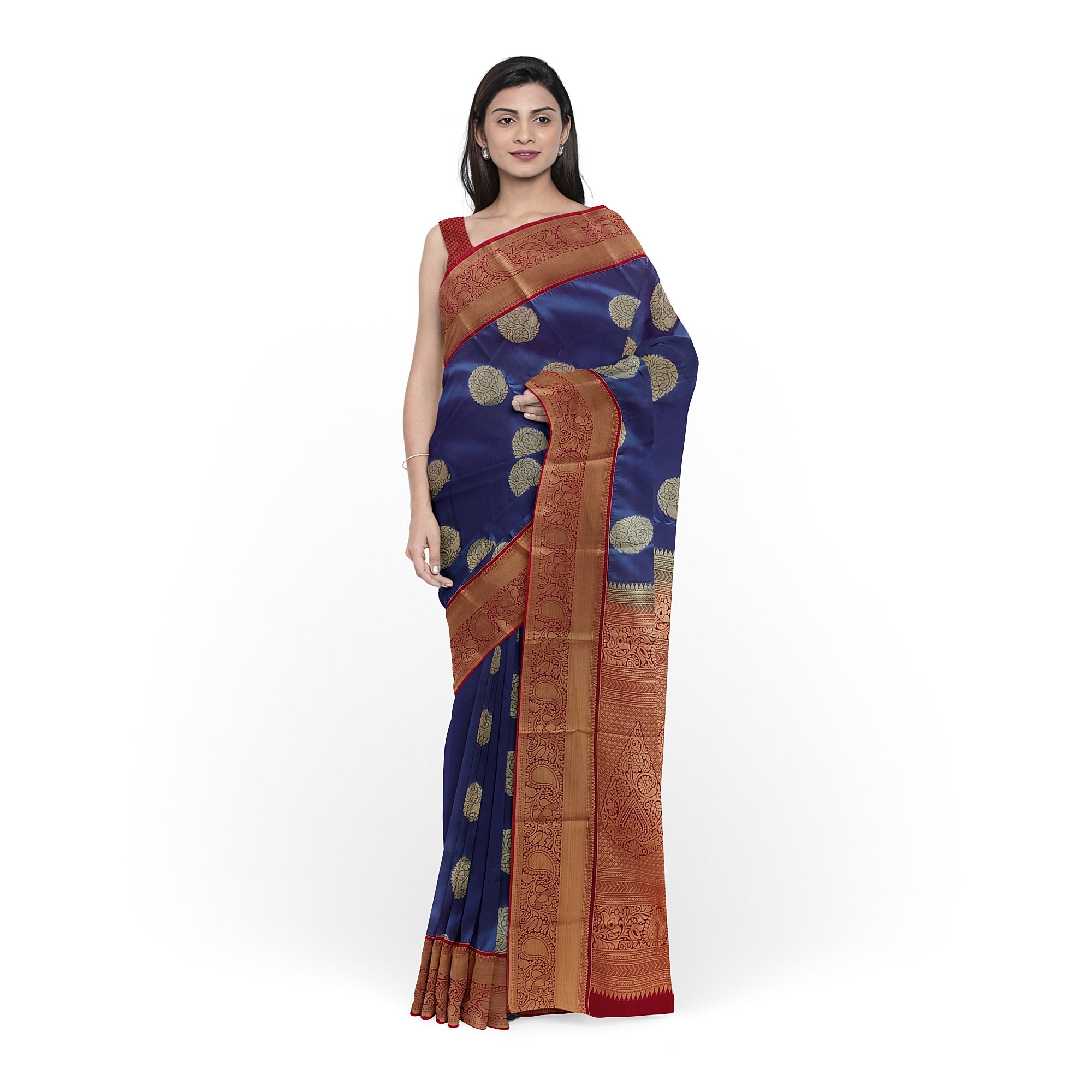 Peacock Blue Semi Kanchi Silk Saree with Red Border – Timeless Festive Charm - New Sudarshan Silks`