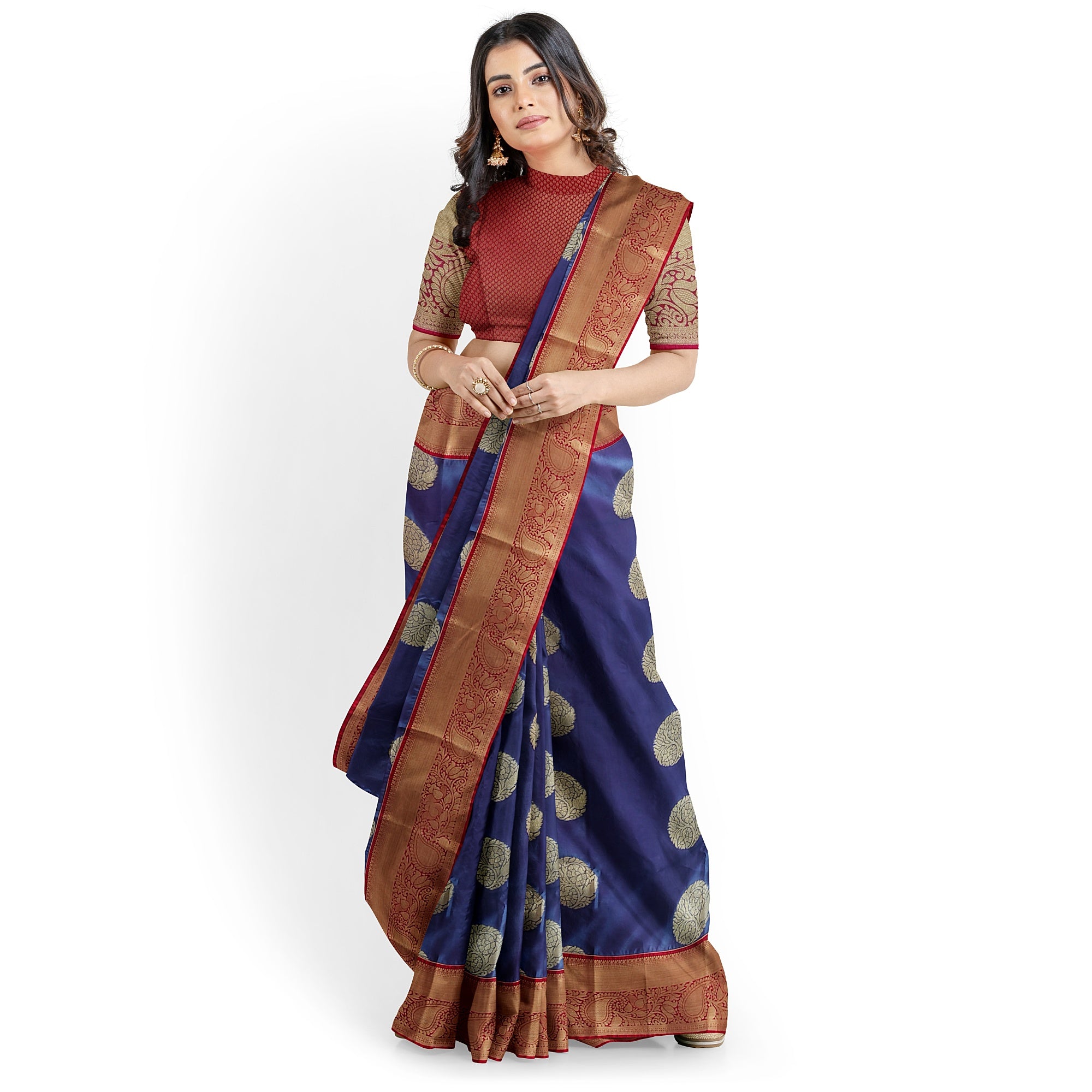 Peacock Blue Semi Kanchi Silk Saree with Red Border – Timeless Festive Charm - New Sudarshan Silks`