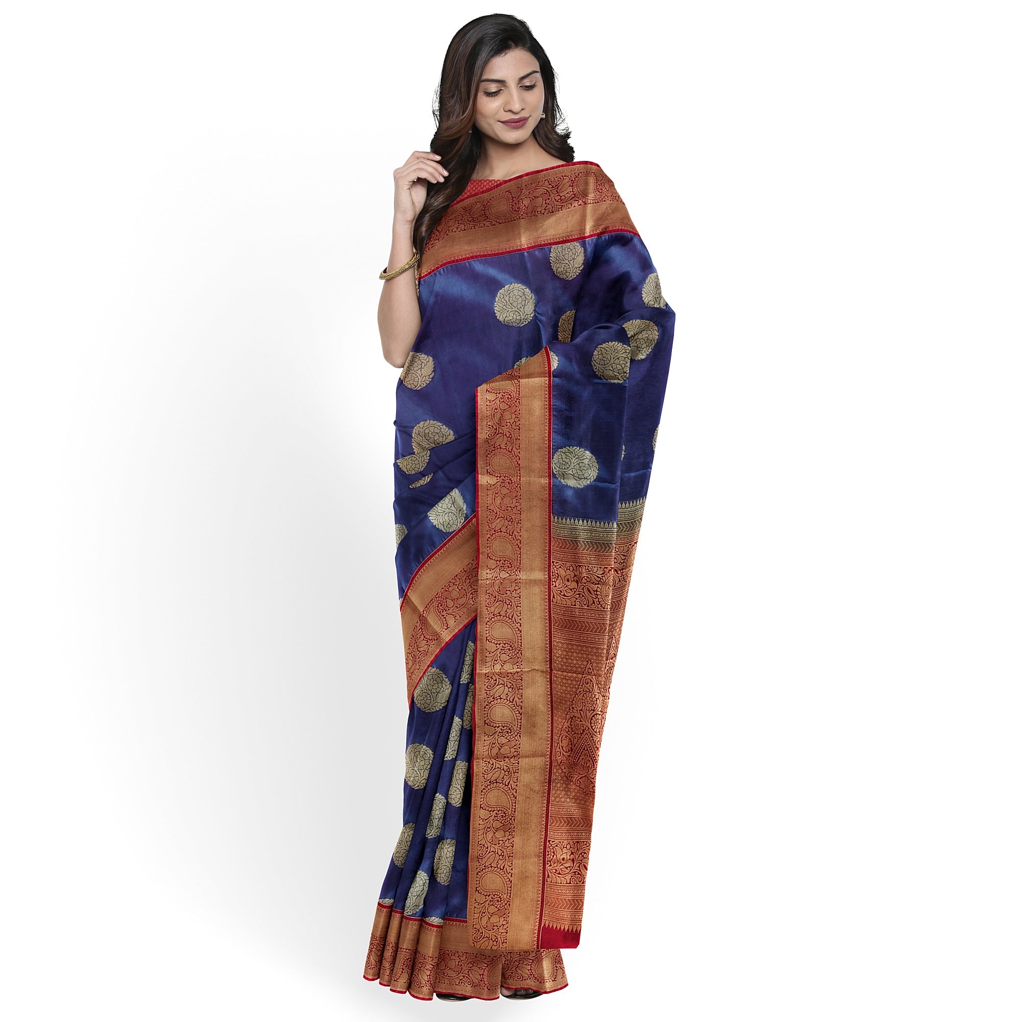 Peacock Blue Semi Kanchi Silk Saree with Red Border – Timeless Festive Charm - New Sudarshan Silks`