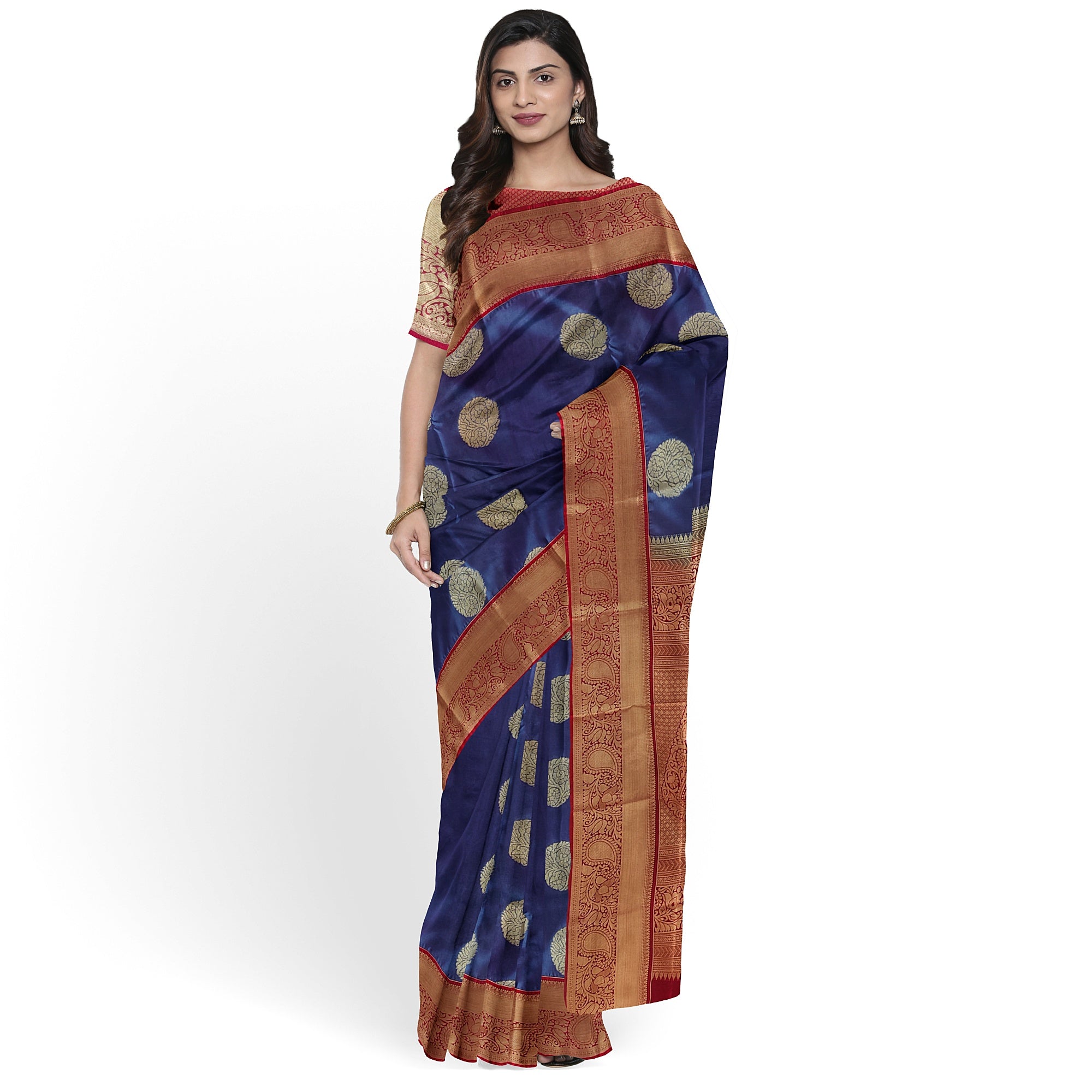 Peacock Blue Semi Kanchi Silk Saree with Red Border – Timeless Festive Charm - New Sudarshan Silks`