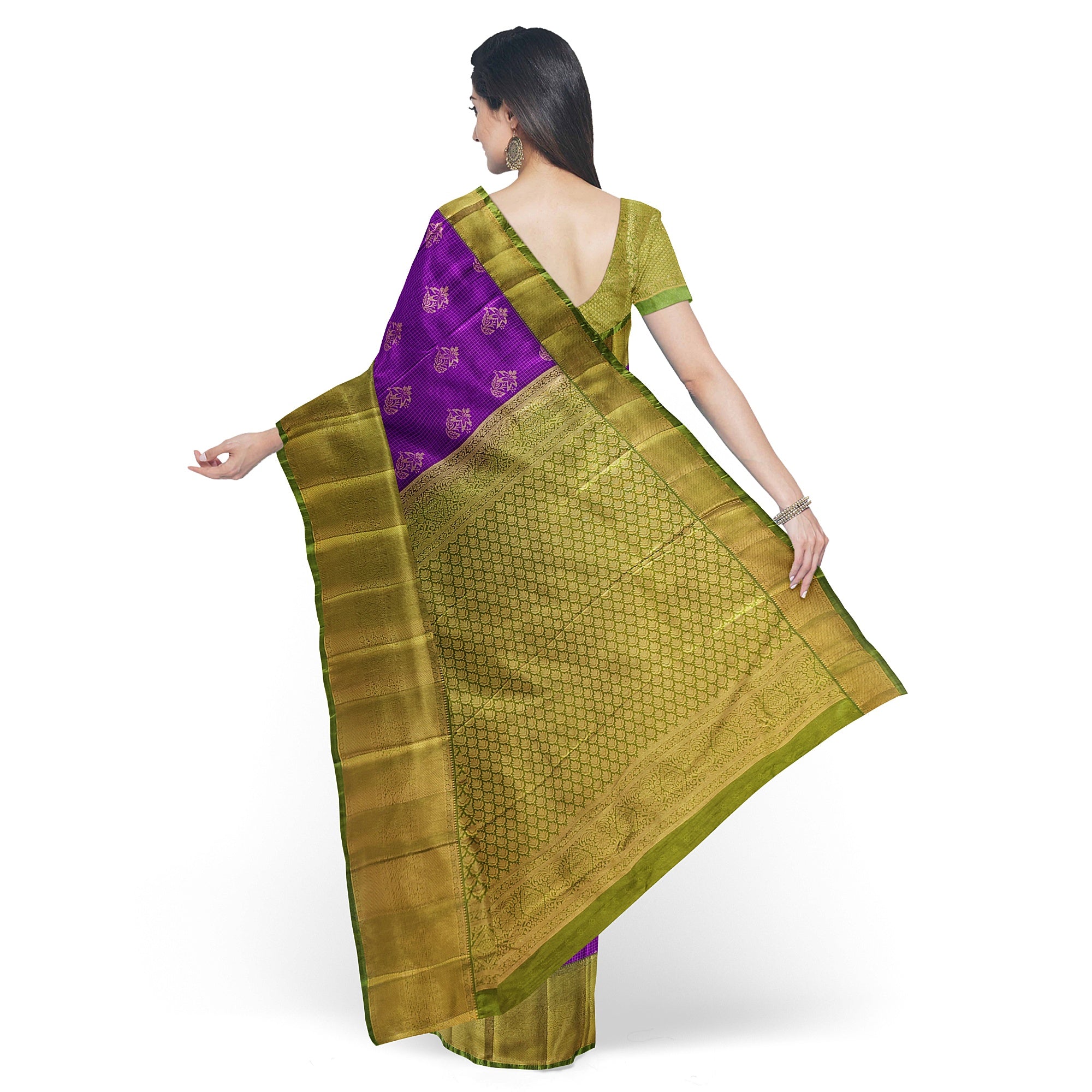 Purple Checks Saree with Green Border – New Arrival - New Sudarshan Silks`