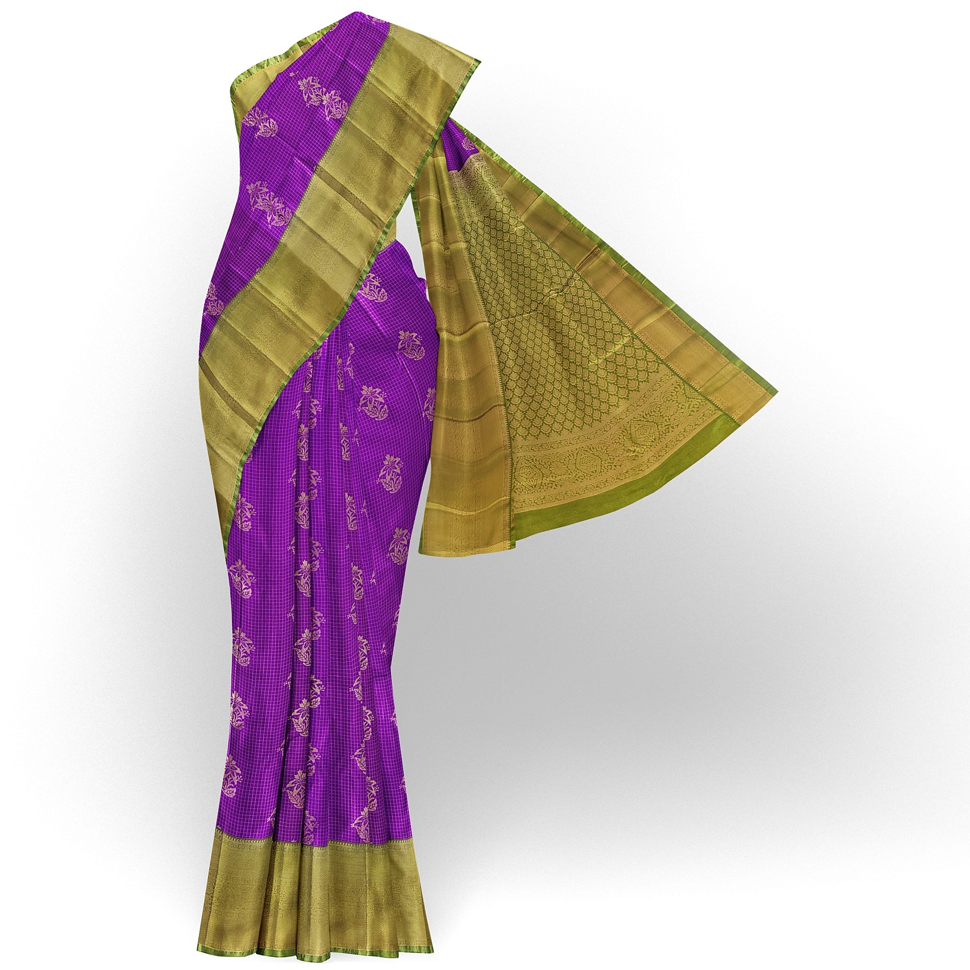Purple Checks Saree with Green Border – New Arrival - New Sudarshan Silks`