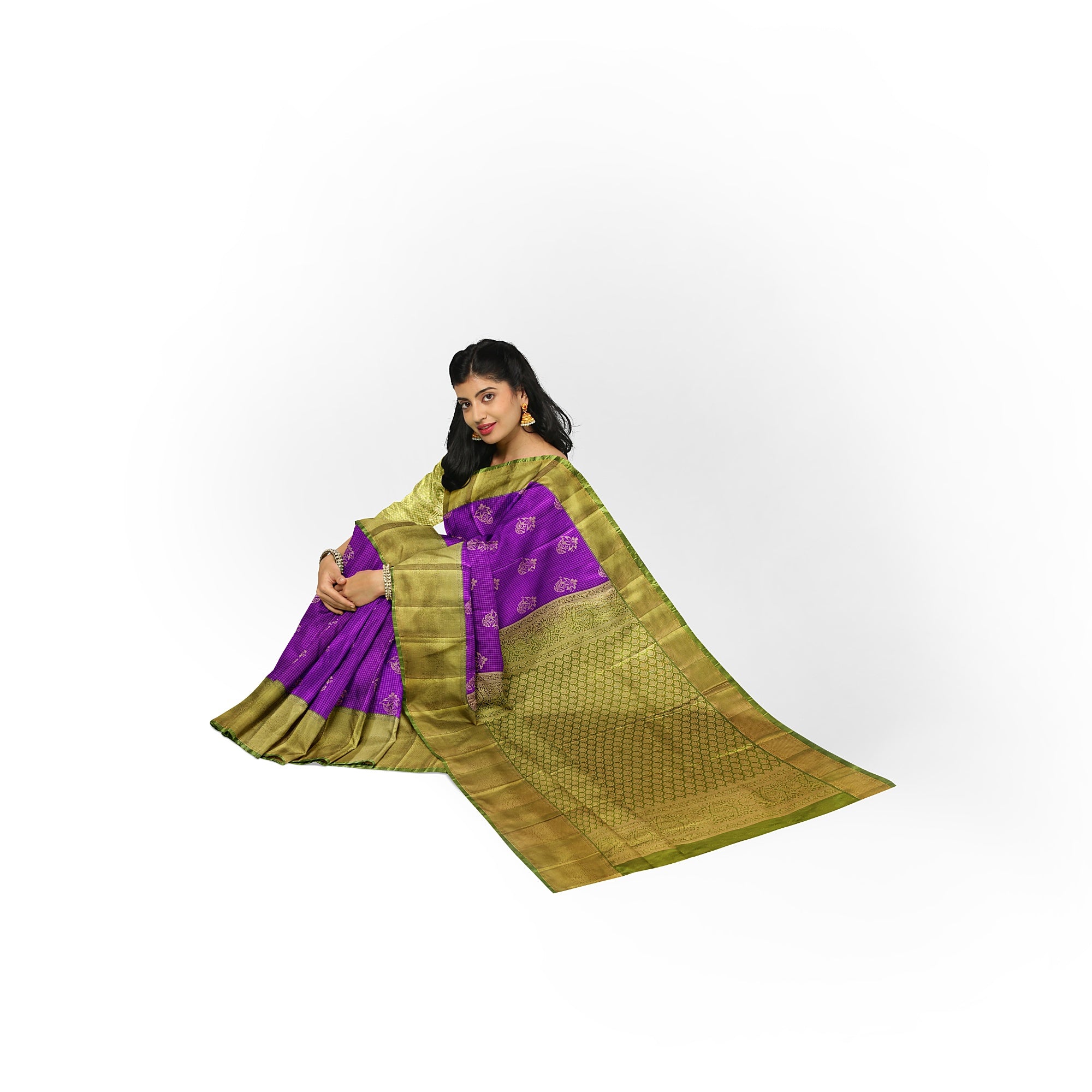 Purple Checks Saree with Green Border – New Arrival - New Sudarshan Silks`
