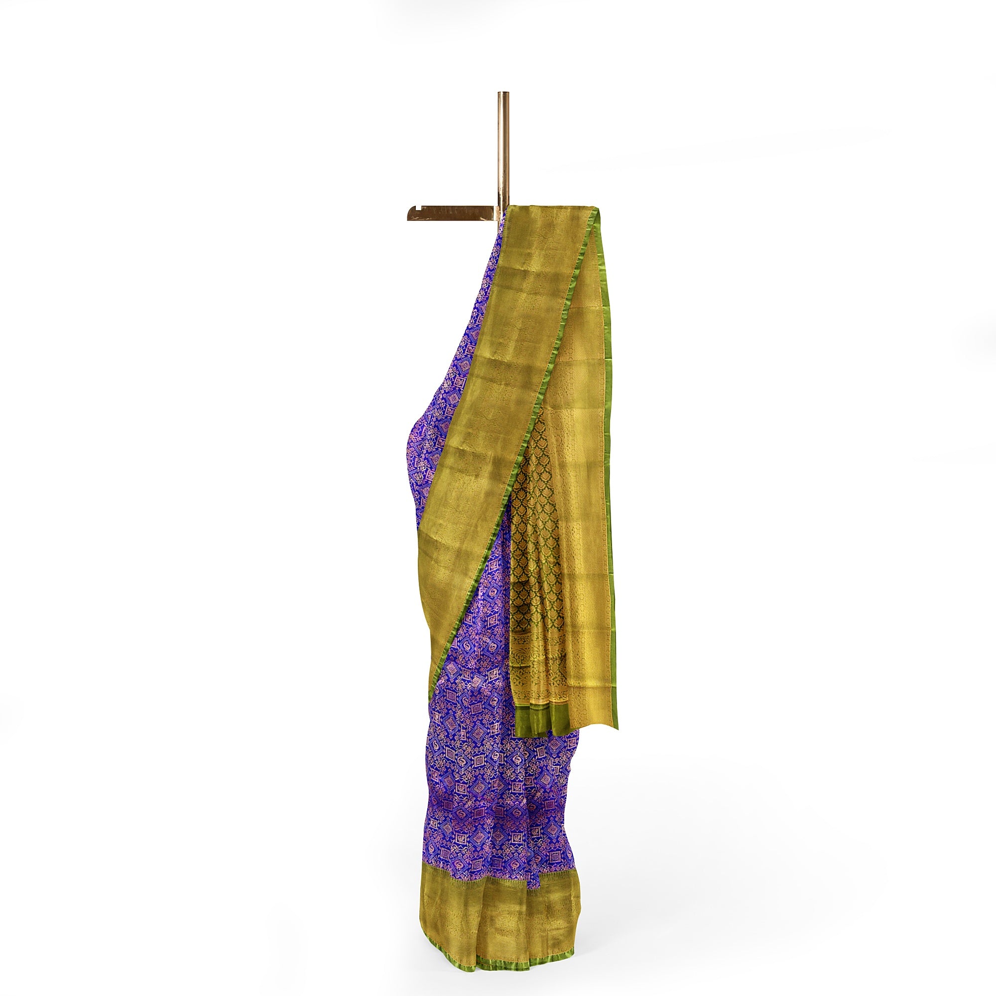 Violet Brocade Saree with Green Border – New Arrival - New Sudarshan Silks`