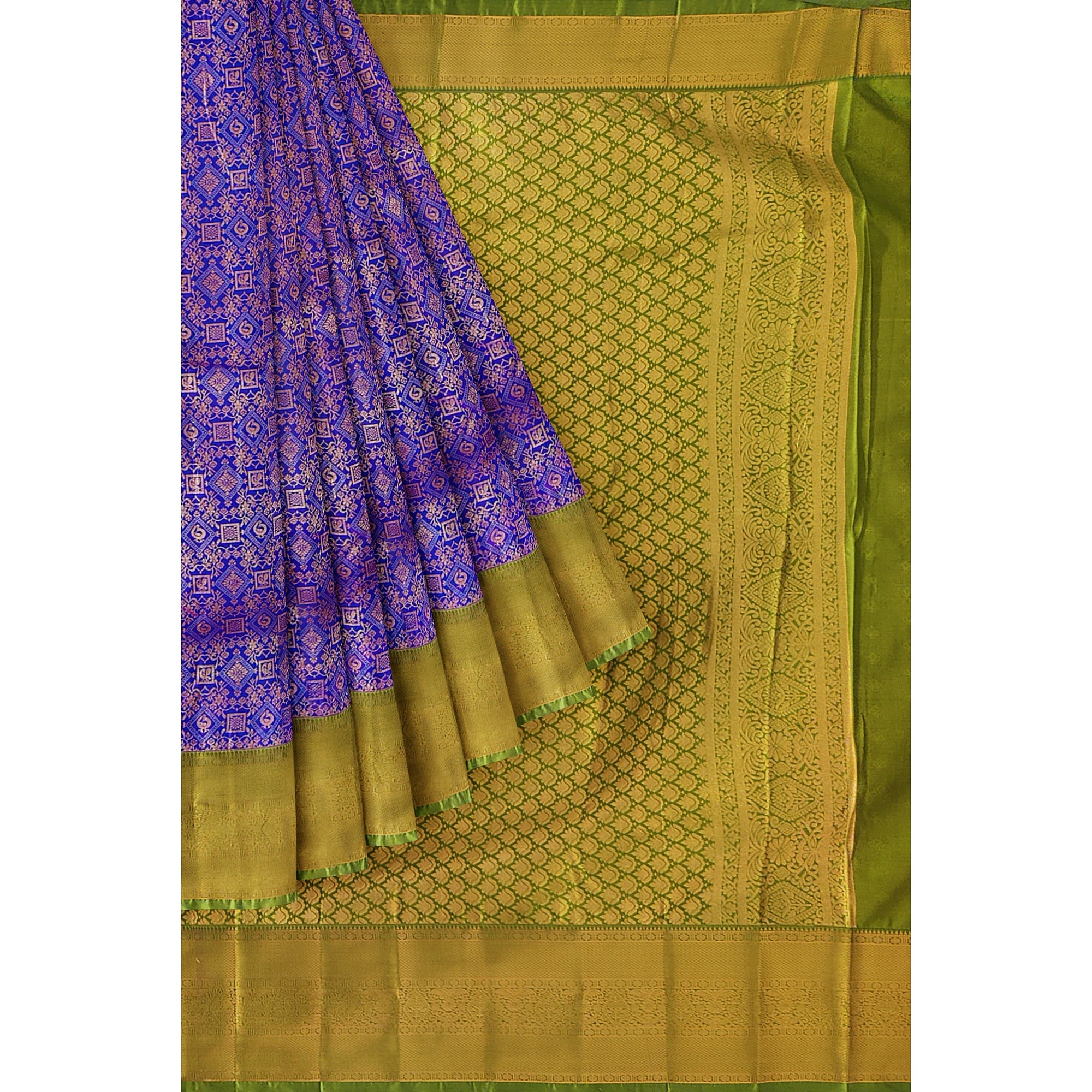 Violet Brocade Saree with Green Border – New Arrival - New Sudarshan Silks`