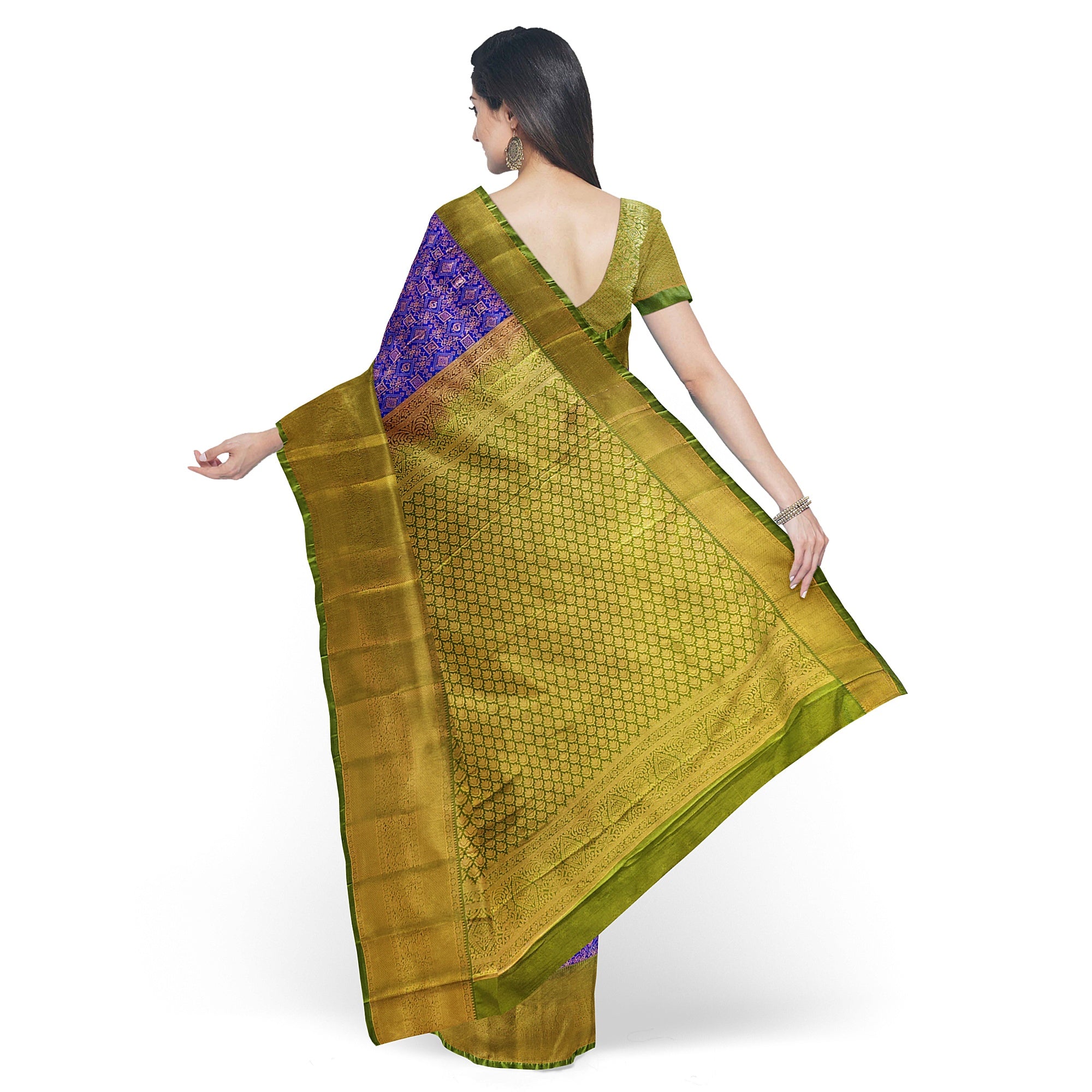 Violet Brocade Saree with Green Border – New Arrival - New Sudarshan Silks`