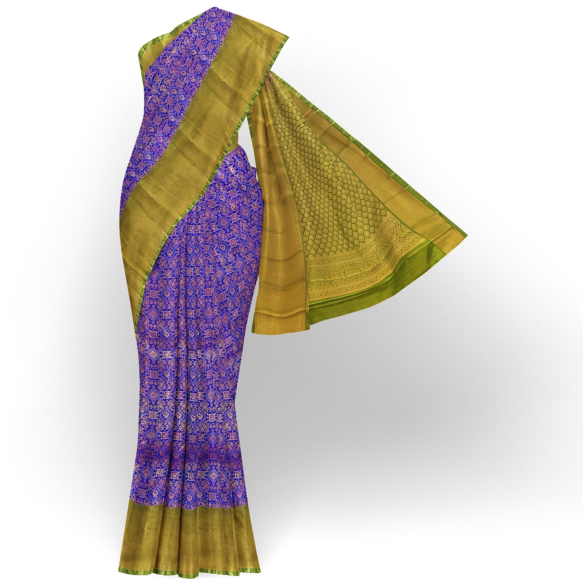 Violet Brocade Saree with Green Border – New Arrival - New Sudarshan Silks`