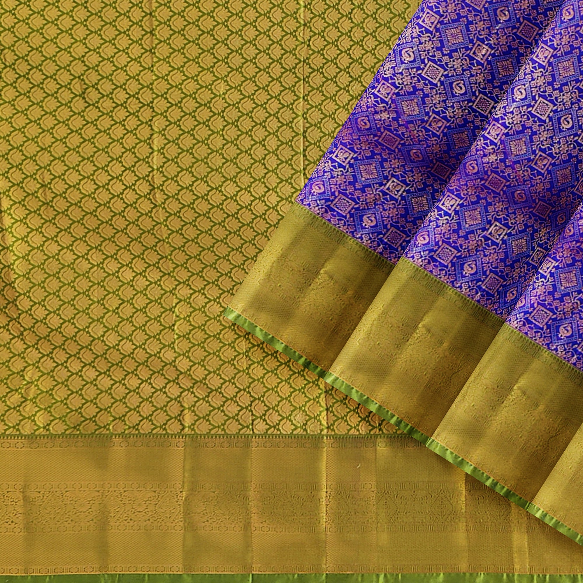 Violet Brocade Saree with Green Border – New Arrival - New Sudarshan Silks`