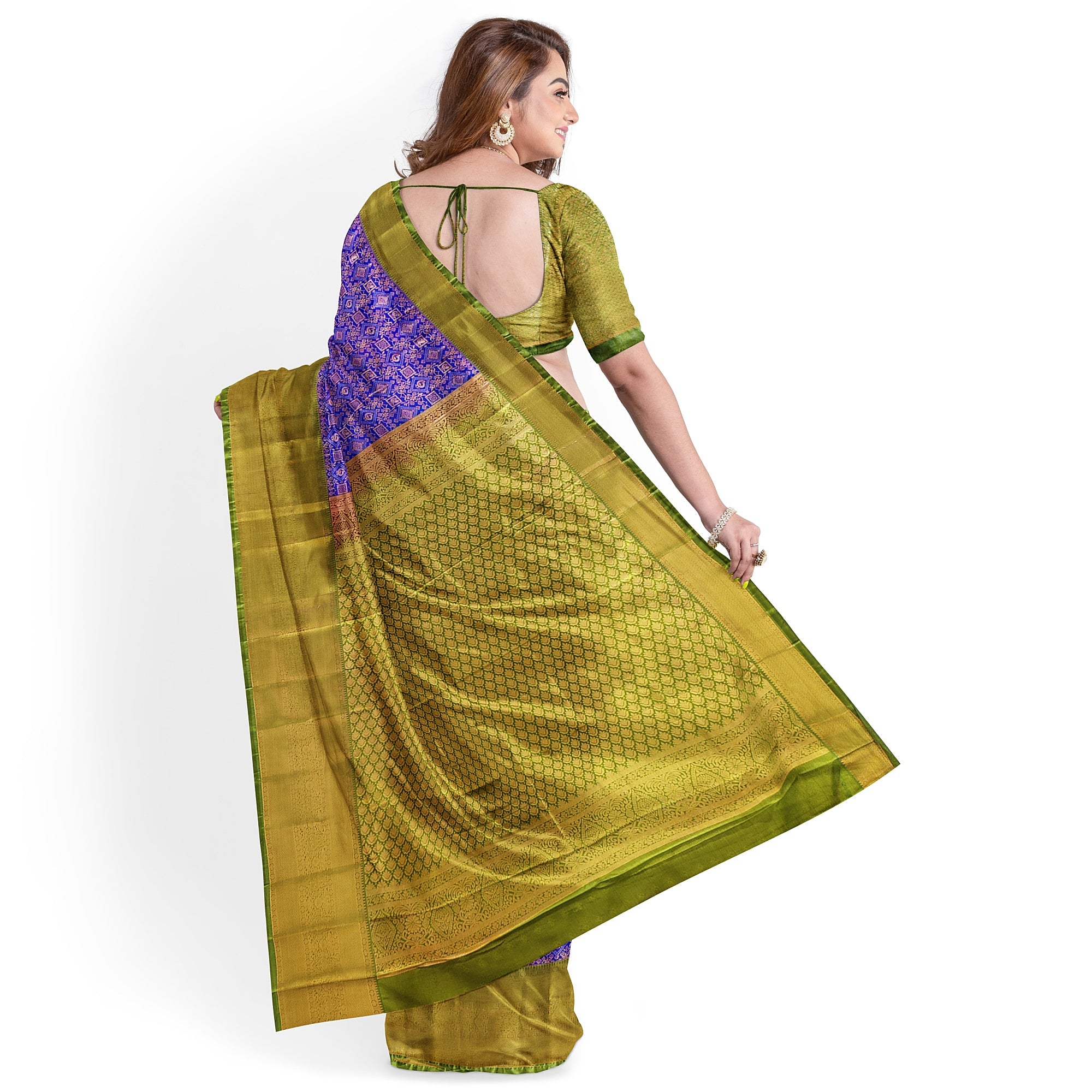 Violet Brocade Saree with Green Border – New Arrival - New Sudarshan Silks`